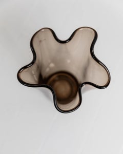 Vintage Murano Glass Vase in Smoky Brown Organic Wavy Form, 1980s
