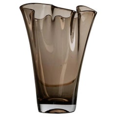 Vintage Murano Glass Vase in Smoky Brown Organic Wavy Form, 1980s