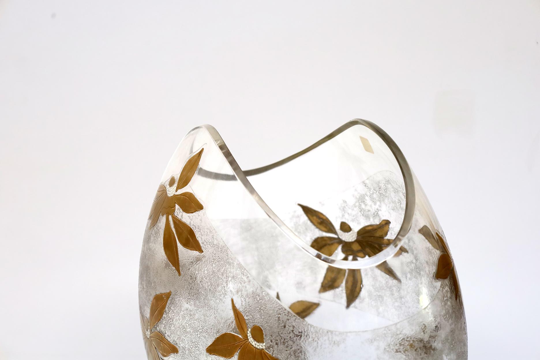 Italian Vintage Murano Glass Vase Signed Burber For Sale