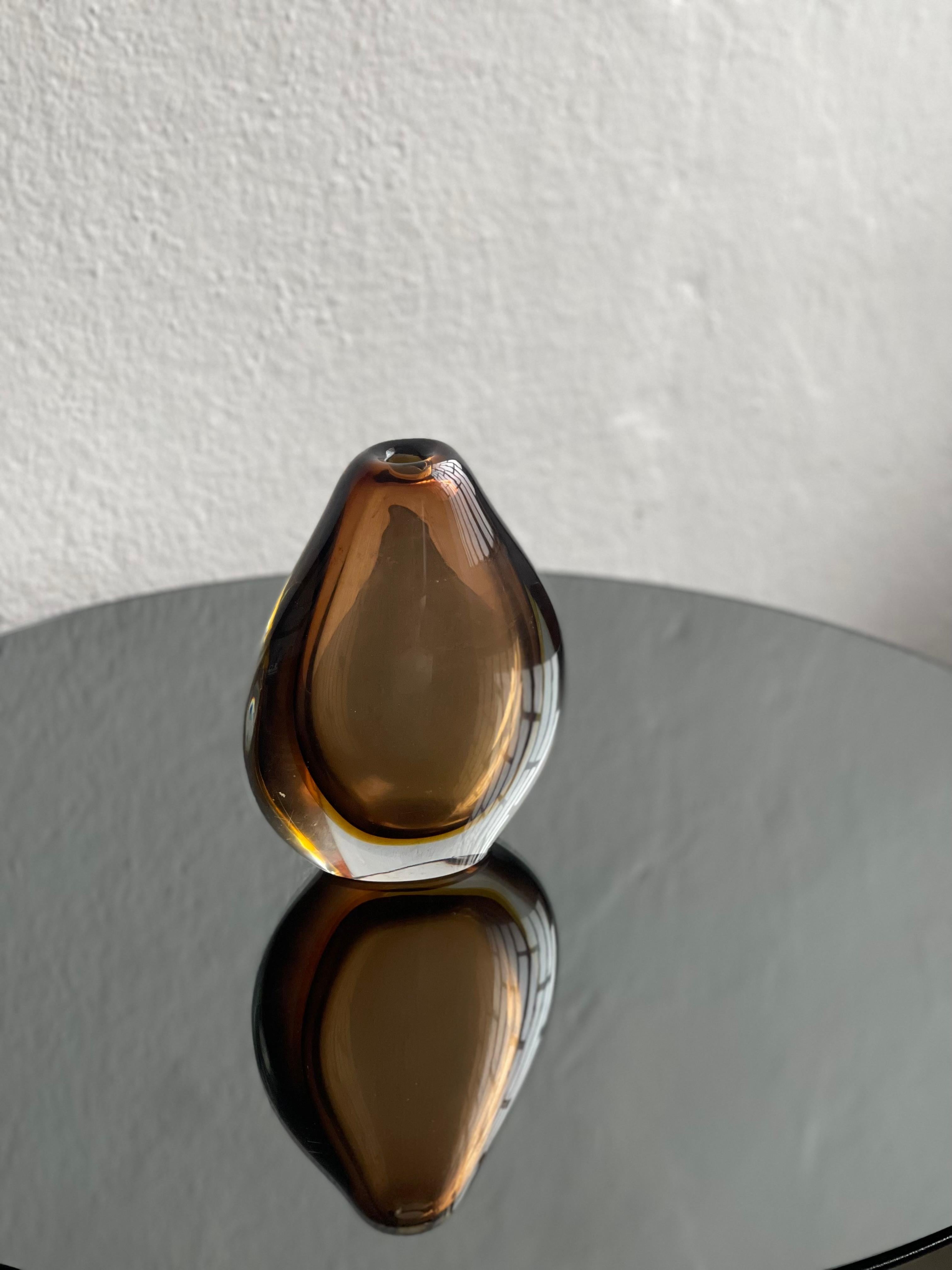 Jarrón vintage de Murano Glass, cristal gota marrón Sommerso, de Flavio Poli para Seguso. Italiano en venta