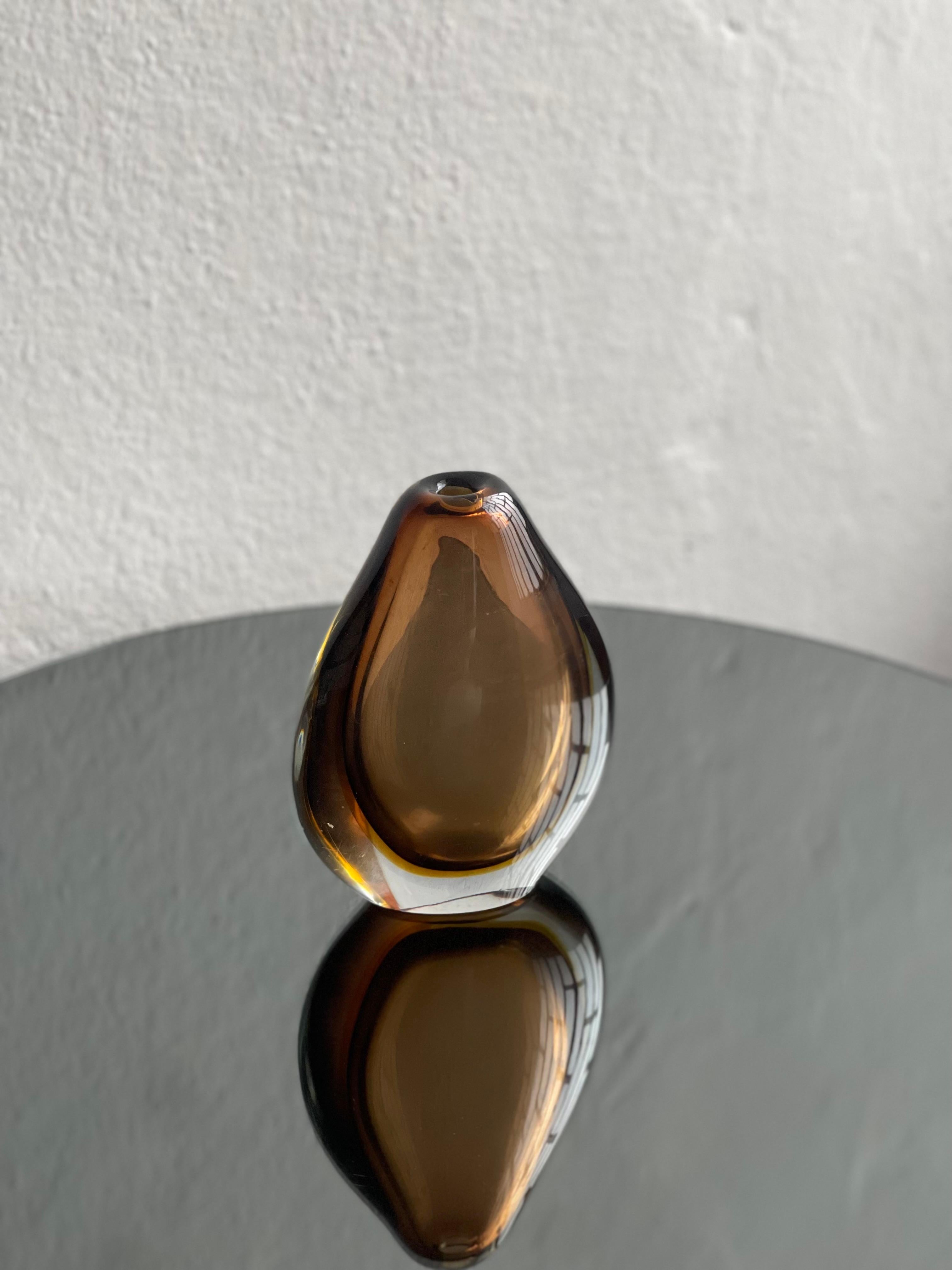 Jarrón vintage de Murano Glass, cristal gota marrón Sommerso, de Flavio Poli para Seguso. en Bueno estado para la venta en Milano, IT