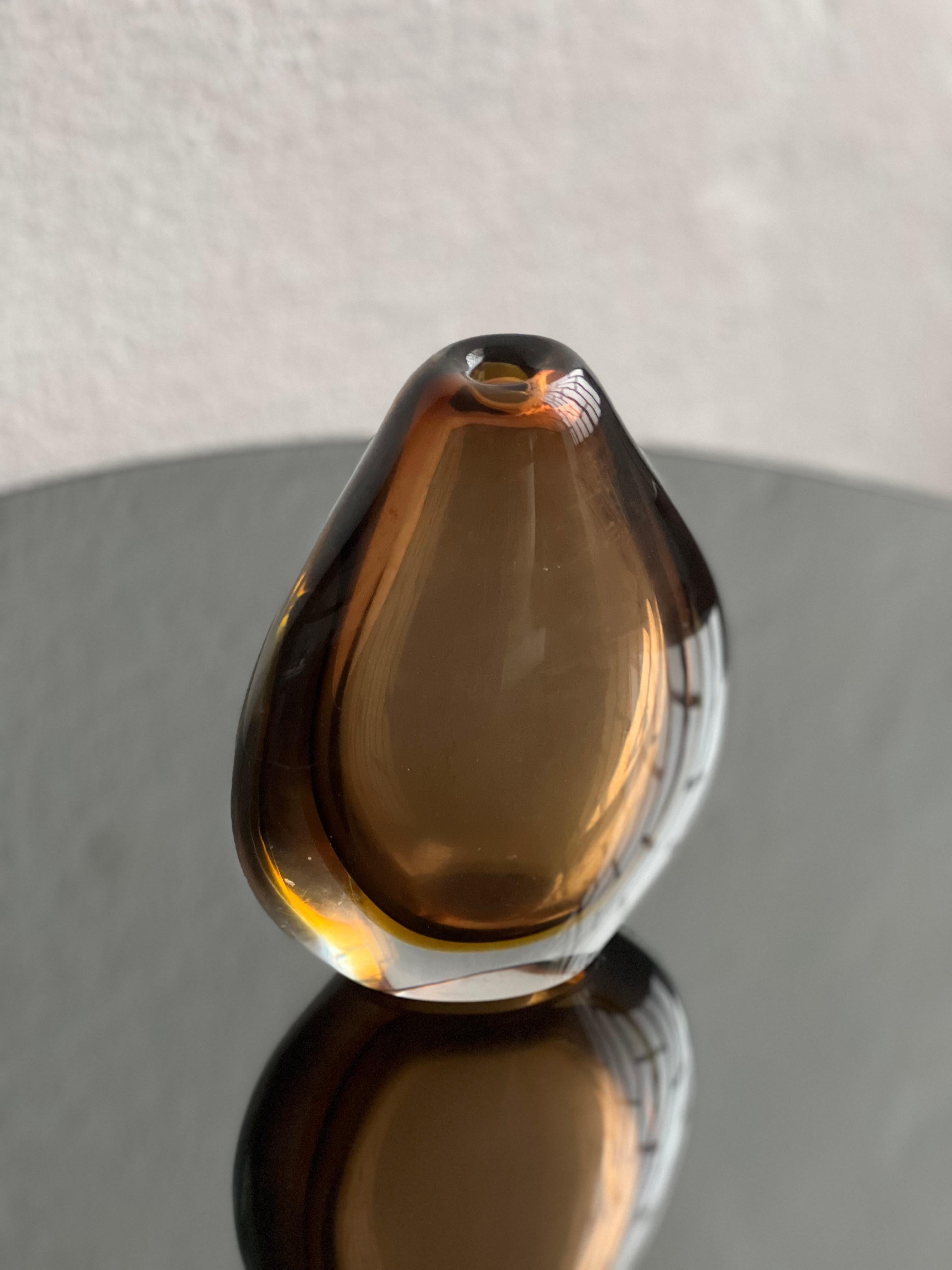 Jarrón vintage de Murano Glass, cristal gota marrón Sommerso, de Flavio Poli para Seguso. Vidrio en venta
