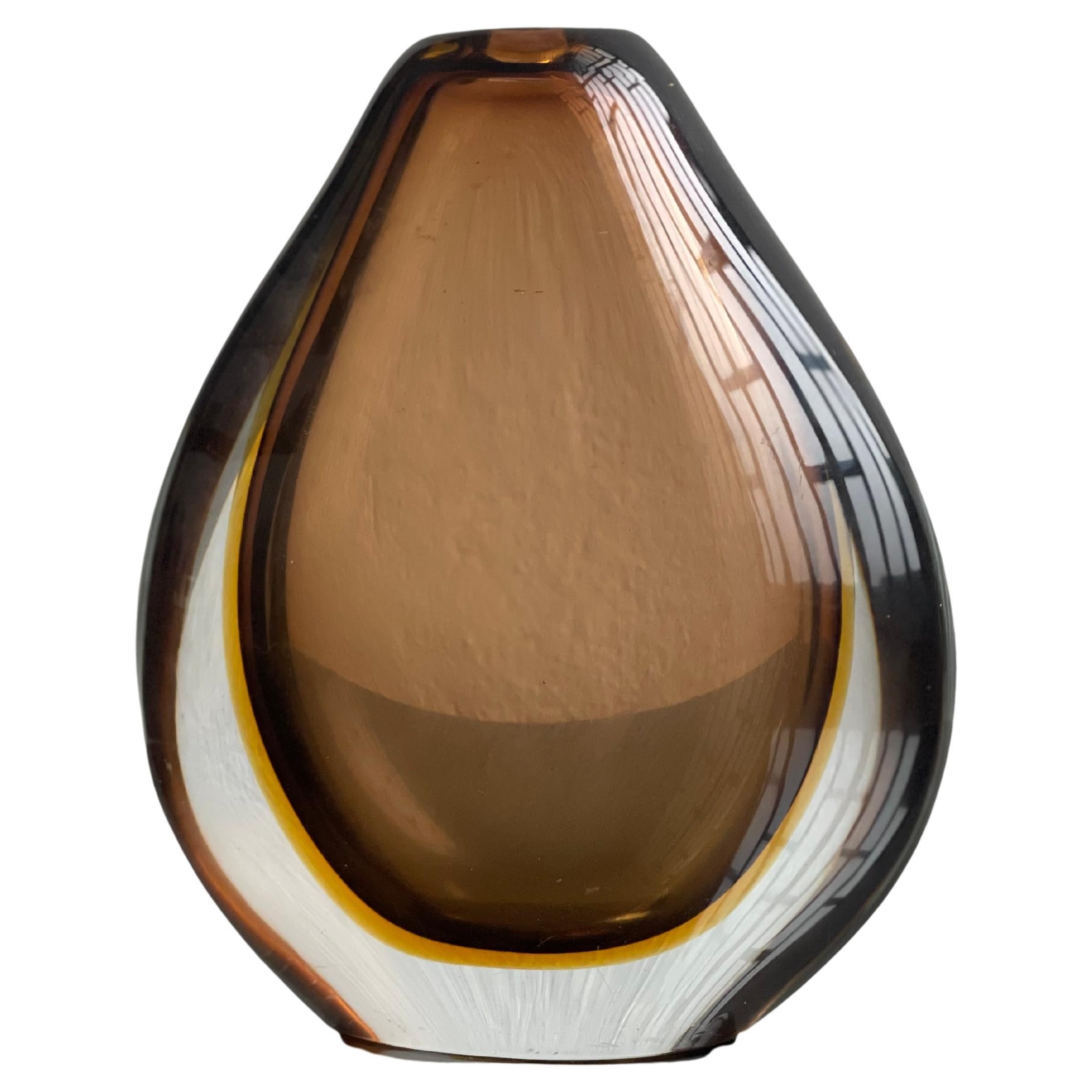 Jarrón vintage de Murano Glass, cristal gota marrón Sommerso, de Flavio Poli para Seguso.