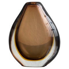 Jarrón vintage de Murano Glass, cristal gota marrón Sommerso, de Flavio Poli para Seguso.