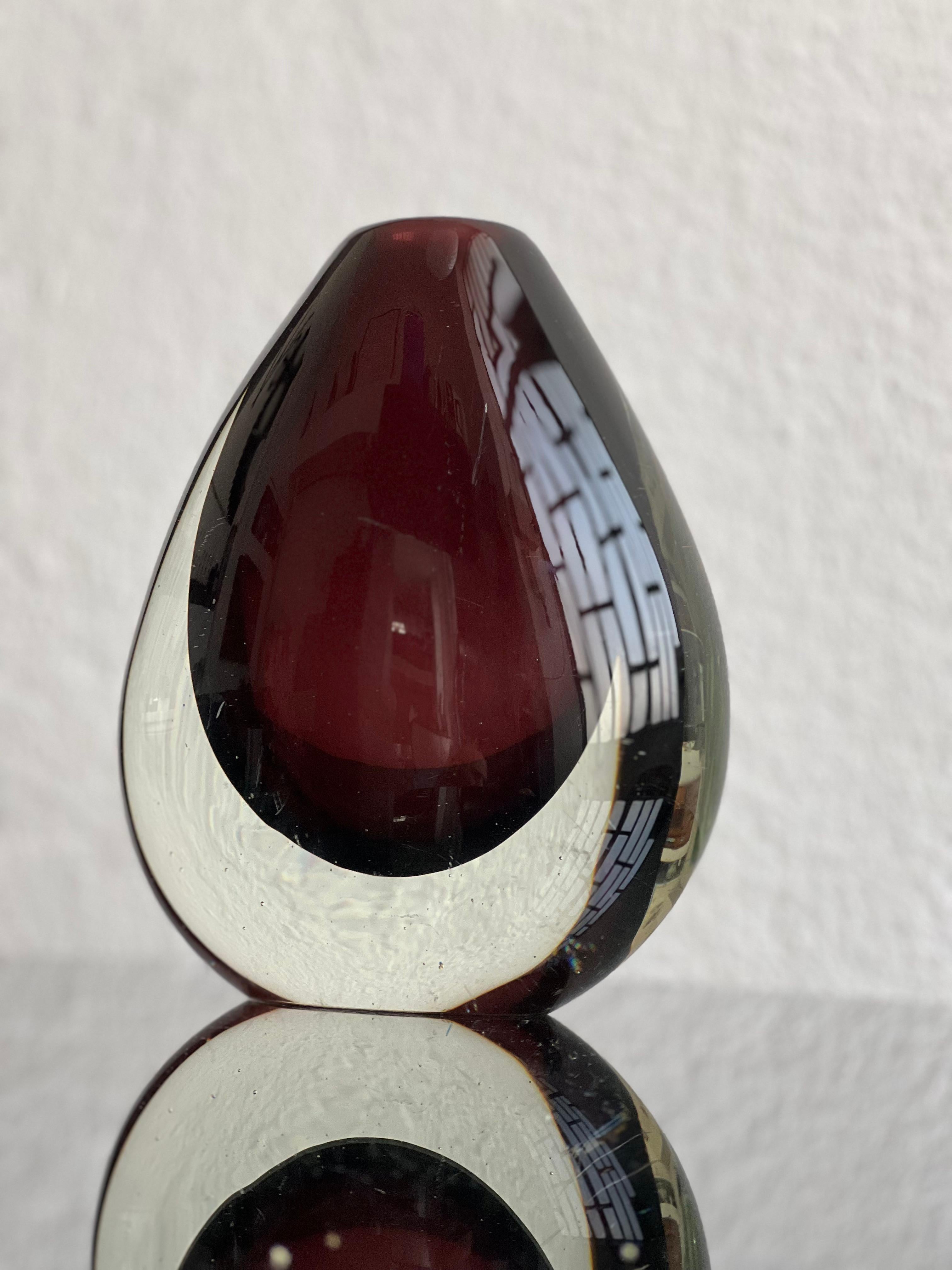 Mid-Century Modern Vintage Murano Glass Vase, Sommerso, by Flavio Poli for Seguso, Burgundy For Sale