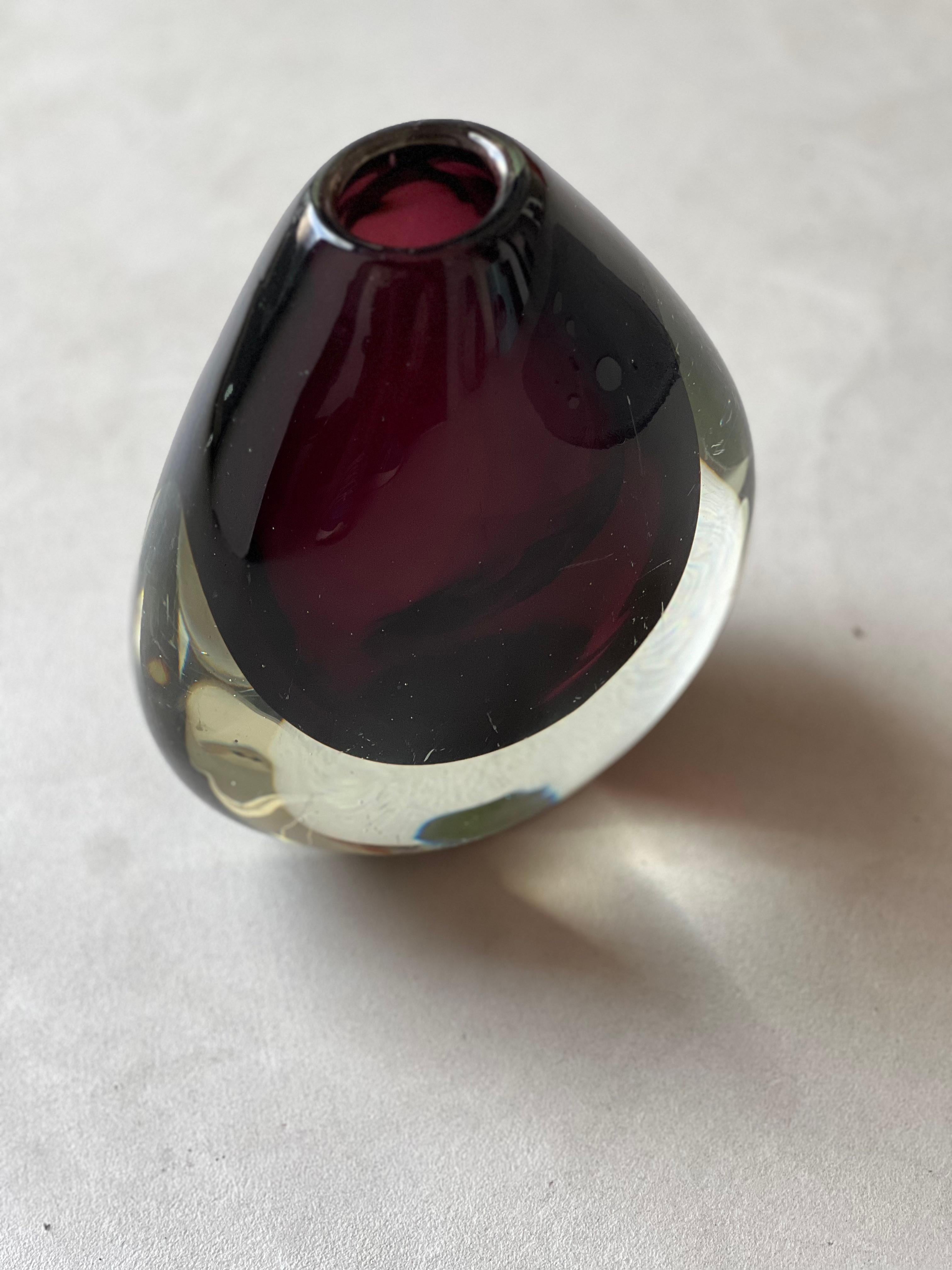 Vintage Murano Glass Vase, Sommerso, by Flavio Poli for Seguso, Burgundy For Sale 2