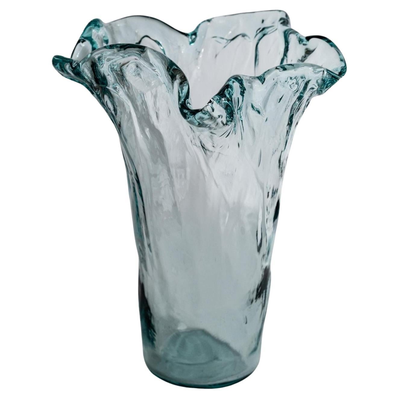 Vintage Murano Glass Vase with Large Solid Bubble in Bluish Tone, 1970s