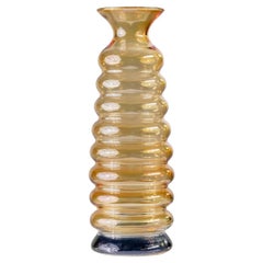 Jarrón vintage de cristal de Murano amarillo y azul con forma de burbuja ondulada, Italia Años 80