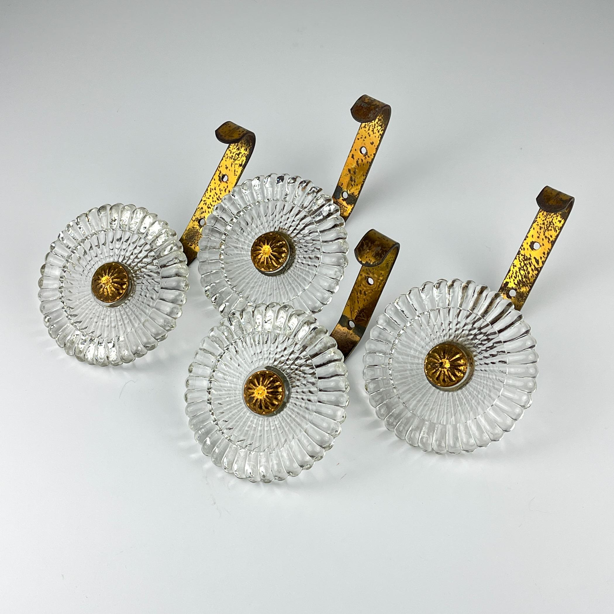 Percheros de pared vintage de cristal de Murano, Juego de 4, Italia años 40 6
