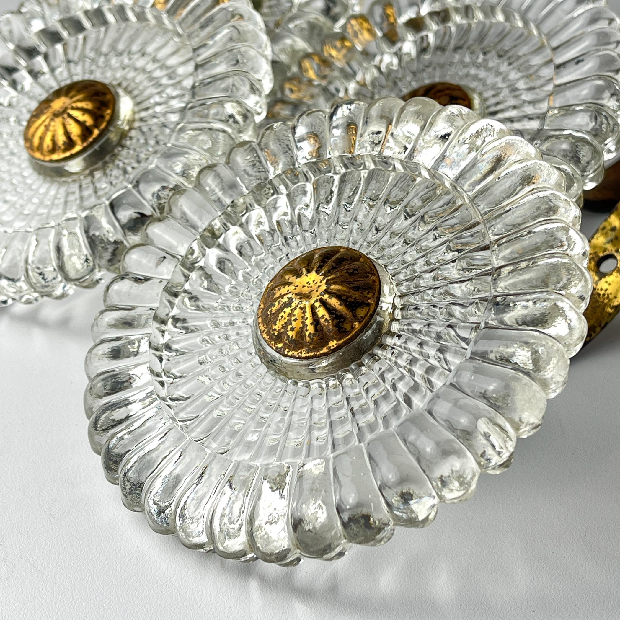 Percheros de pared vintage de cristal de Murano, Juego de 4, Italia años 40 Latón