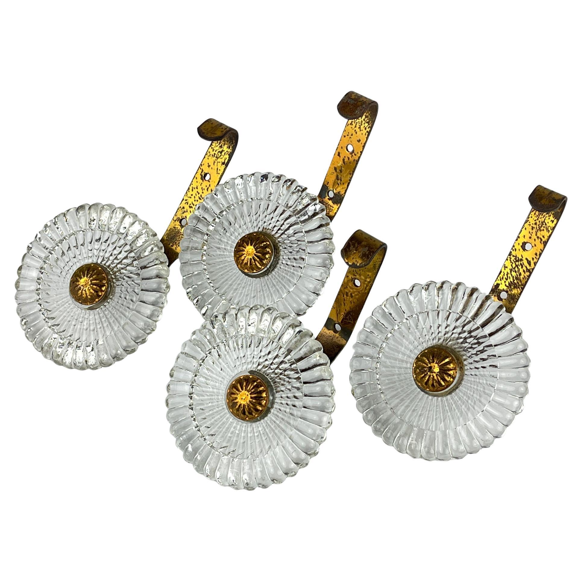 Percheros de pared vintage de cristal de Murano, Juego de 4, Italia años 40