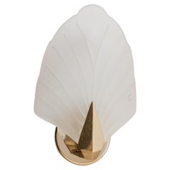 Vintage Murano Glass Wall Lamp Shell Golden Metal Design Italy, 1970s