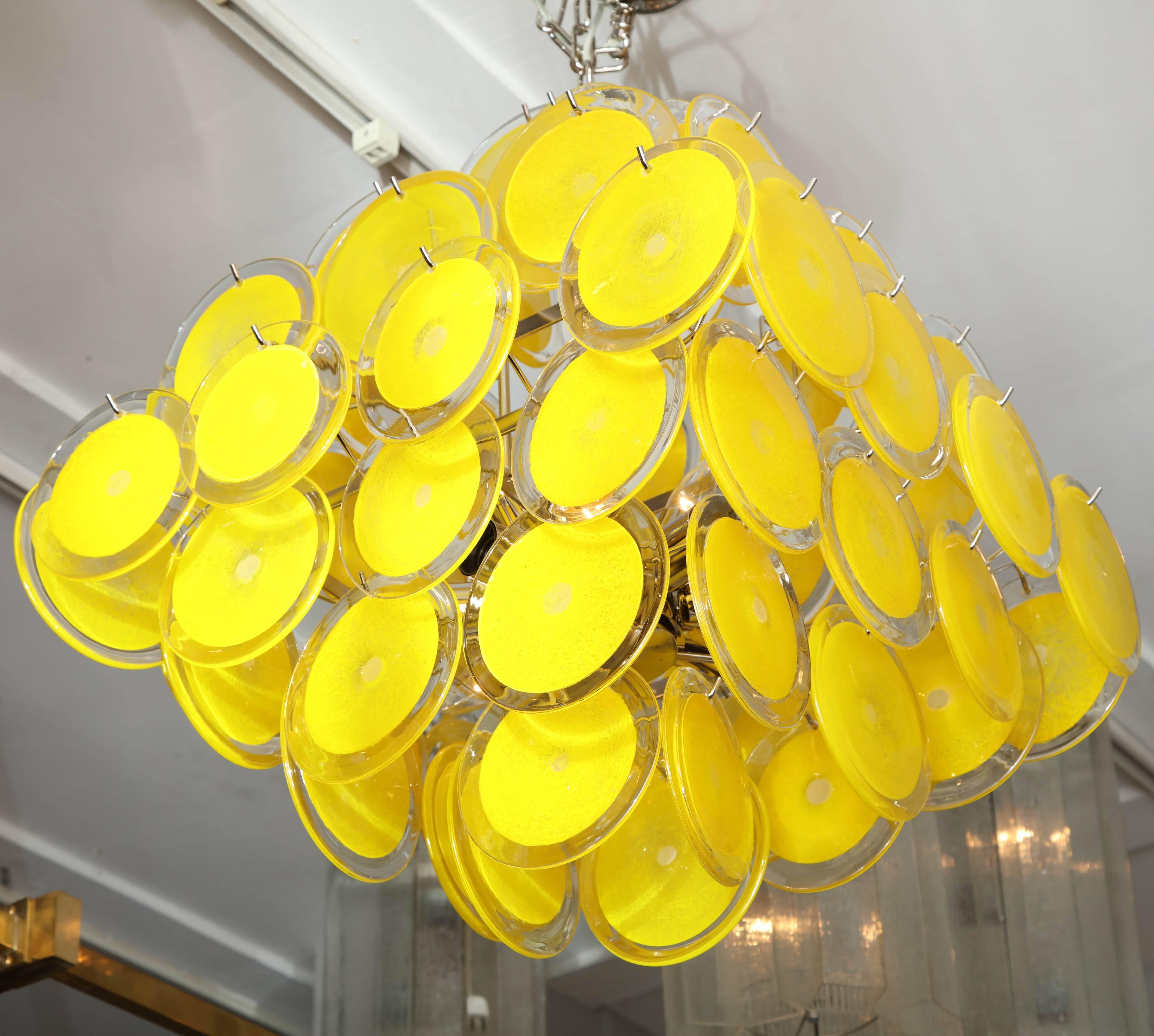 Chandelier à disque jaune en verre de Murano Vintage en vente 2
