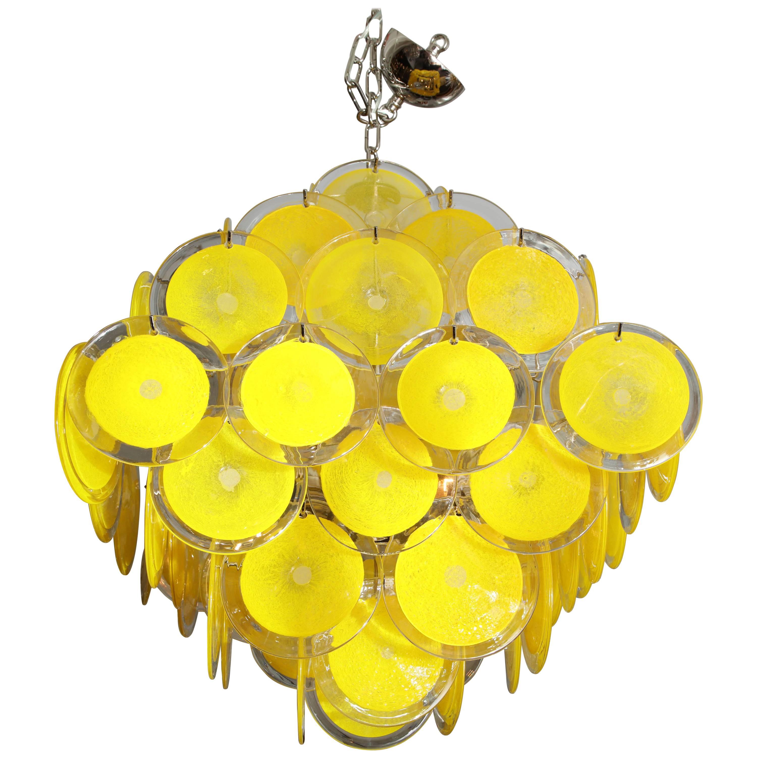 Chandelier à disque jaune en verre de Murano Vintage