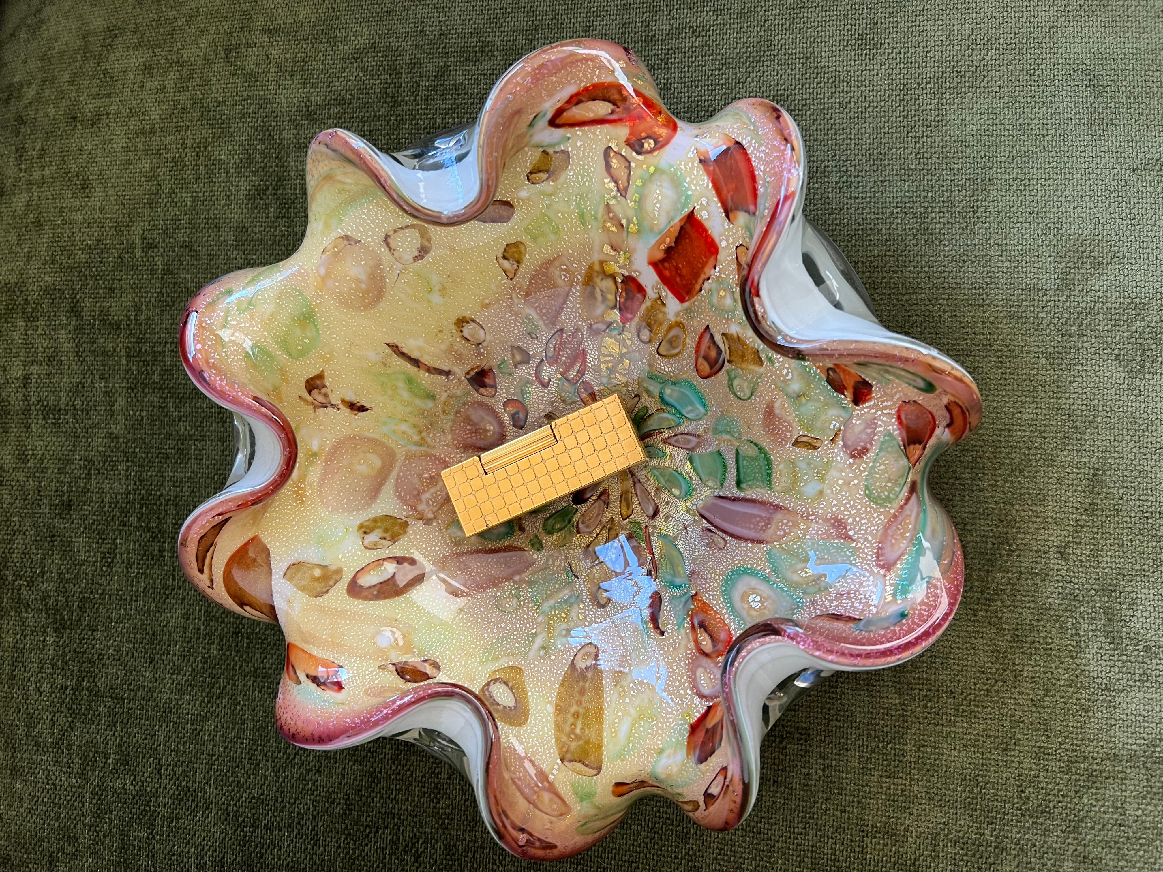 Vintage Murano Gold Aventurine Tutti Frutti Handkerchief Bowl Ashtray Circa 1960 8