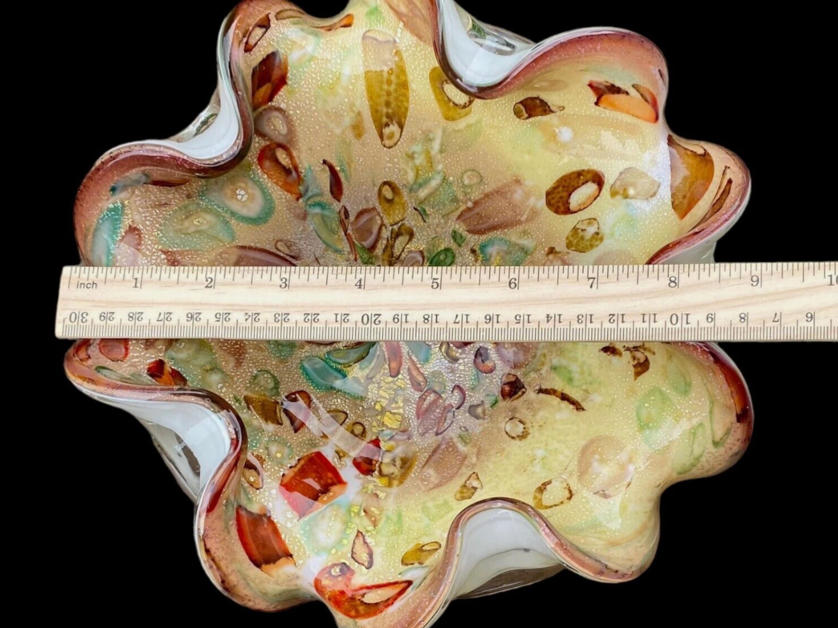 Vintage Murano Gold Aventurine Tutti Frutti Handkerchief Bowl Ashtray Circa 1960 1