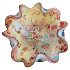 Vintage Murano Gold Aventurine Tutti Frutti Handkerchief Bowl Ashtray Circa 1960