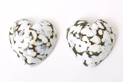 Vintage Murano Gold, White Glass Heart Sculptures, Paperweights, Desk Accessory