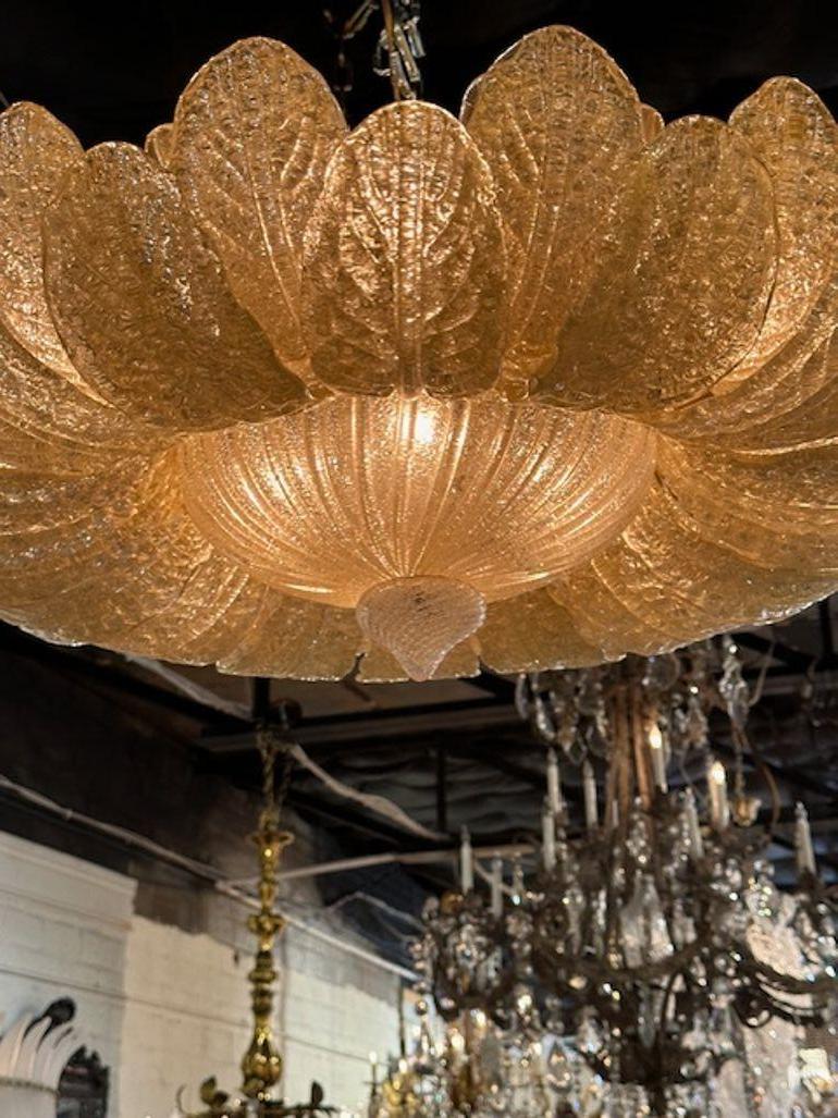Vintage Murano Granola Glass Flush Mount Chandeliers In Good Condition For Sale In Dallas, TX