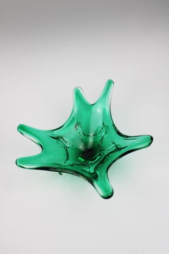 Vintage Murano Green and colorless art glass Large Centerpiece Bowl 1960 Italy