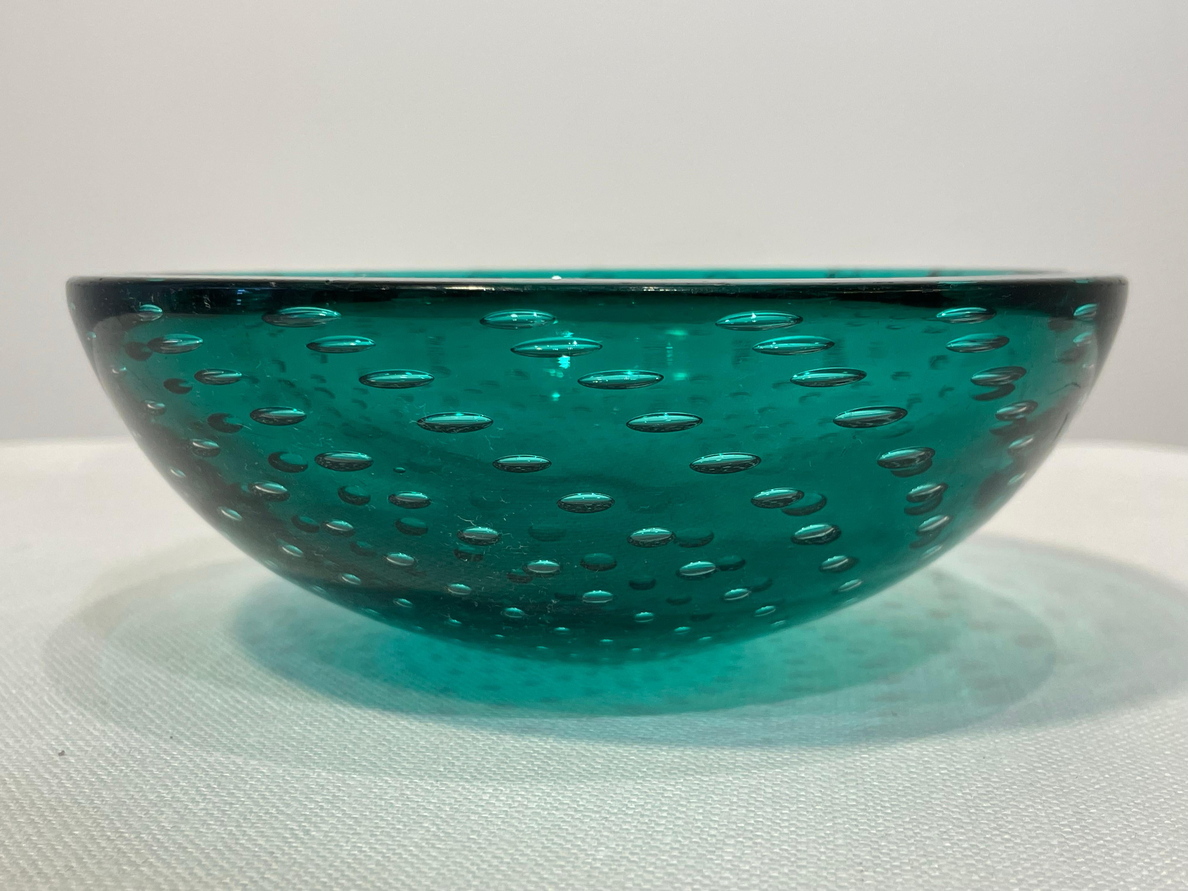 Italian Vintage Murano Green Bubble Dish