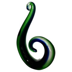 Vintage Murano Hand Crafted Green and Blue Koru  Representing a Fern Frond  