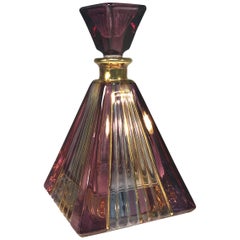 Murano Hand Painted 24-Karat Gold Amethyst Honey Pyramid Glass Perfume Bottle