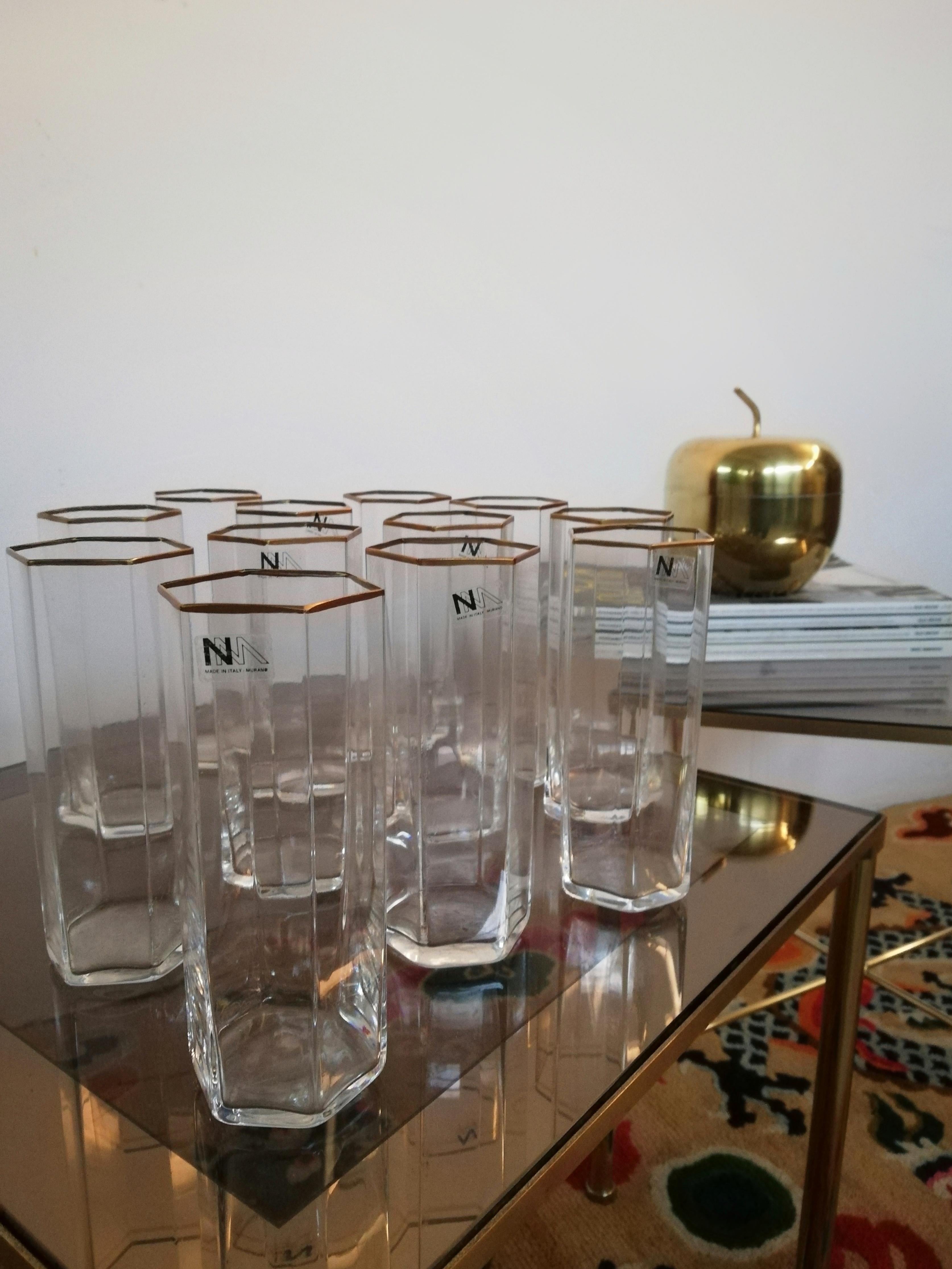 12 tumbler glasses dating from around the 1970s made by the well-known Murano company 