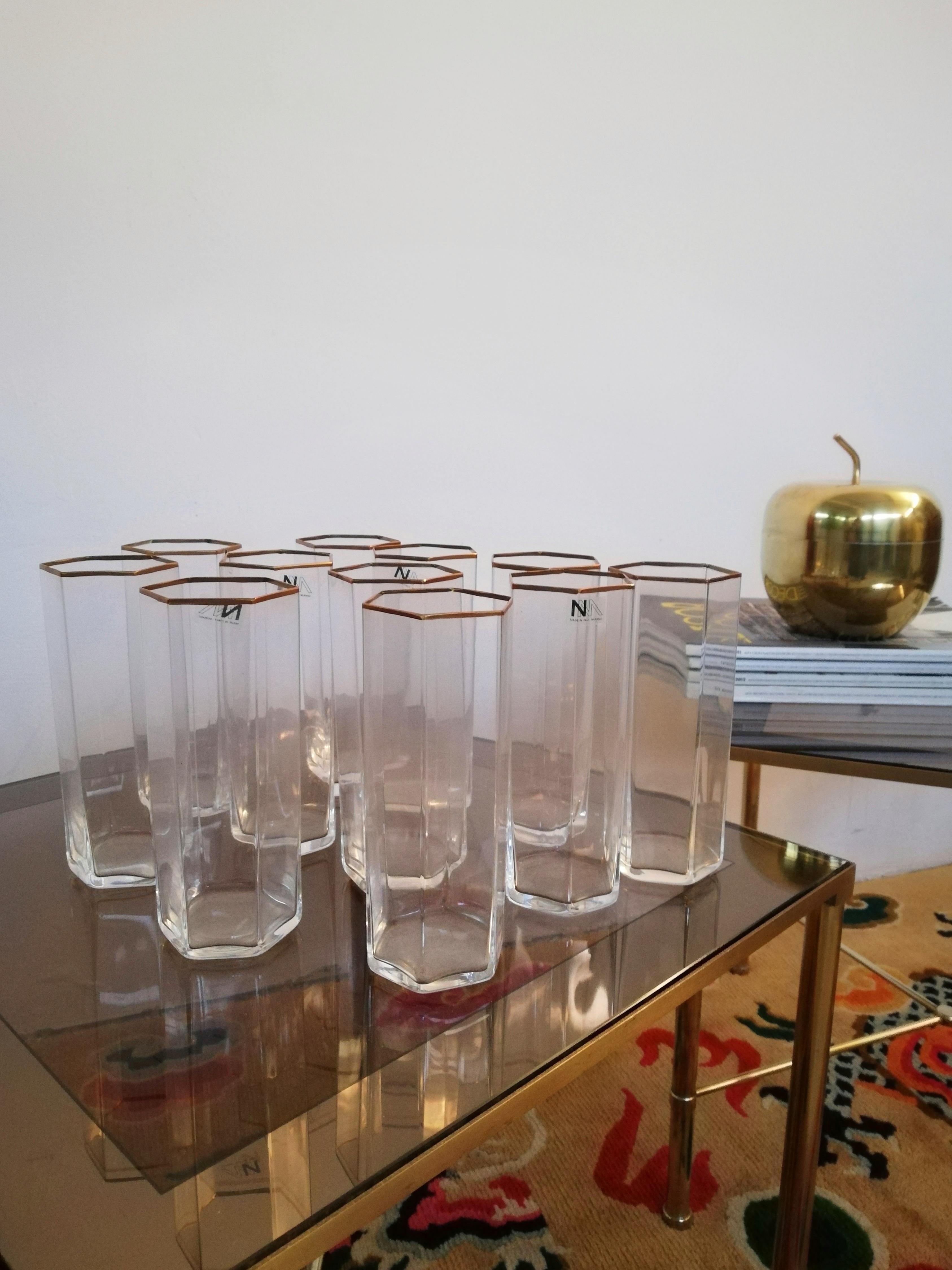 Italian Vintage Murano Hexagonal Tumbler Glasses by Nason Moretti, Italy 1970s For Sale