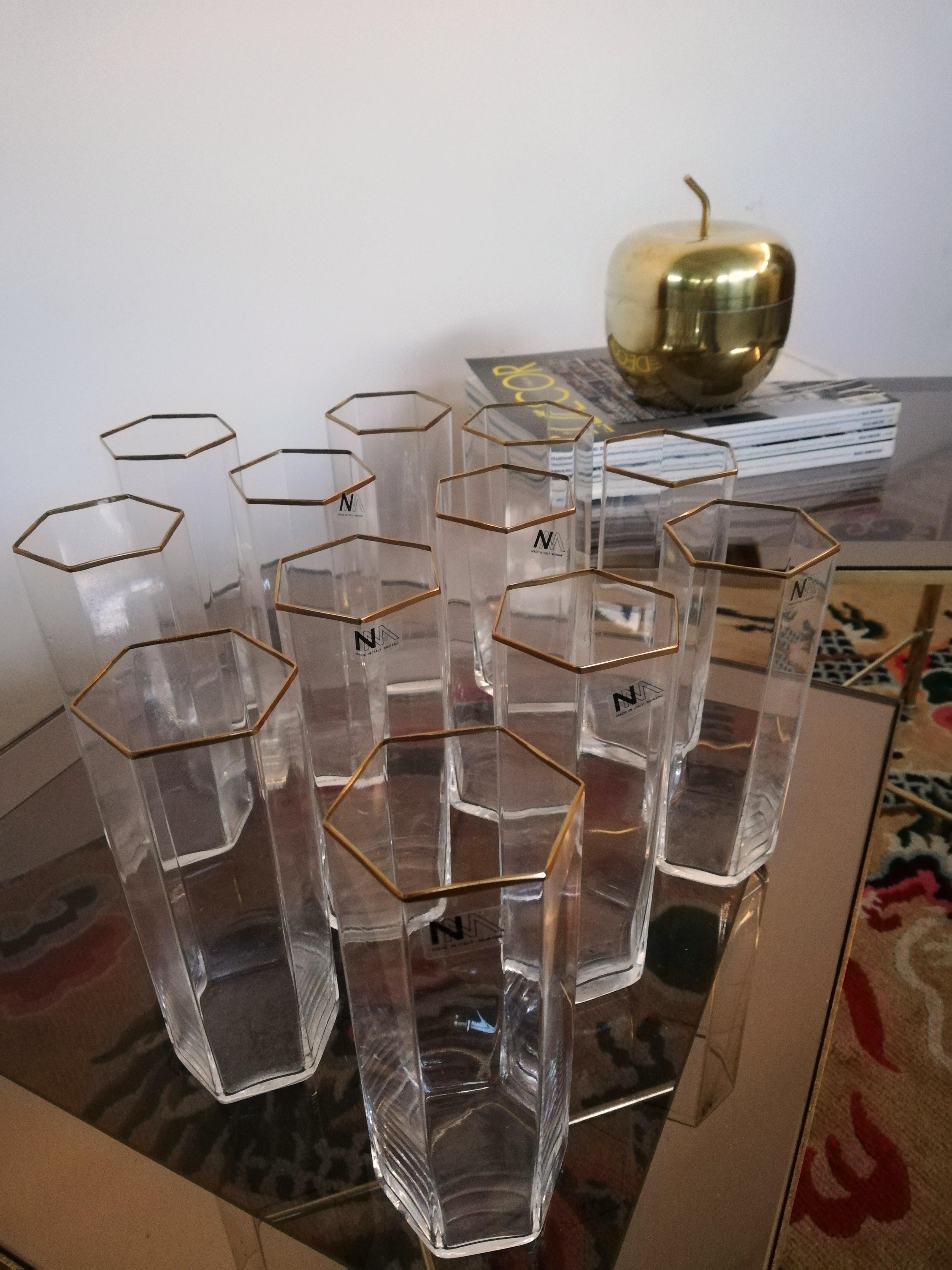 Vasos hexagonales de Murano vintage de Nason Moretti, Italia Años 70 Cristal de Murano en venta