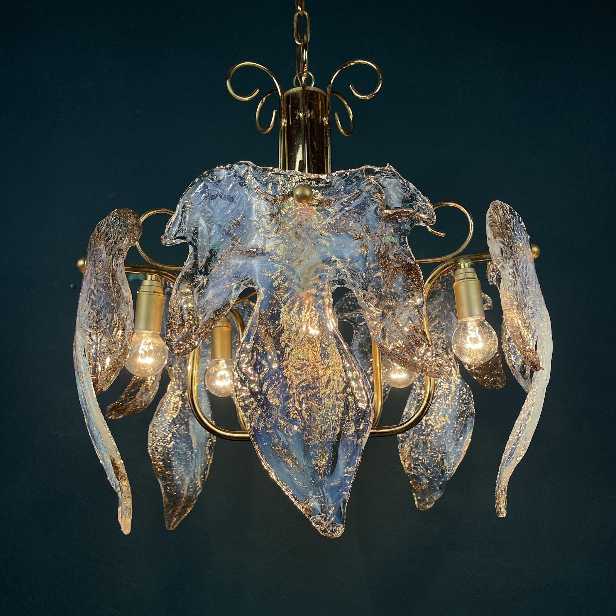 Mid-Century Modern Vintage Murano Ice Glass Chandelier, Italy, 1970s For Sale