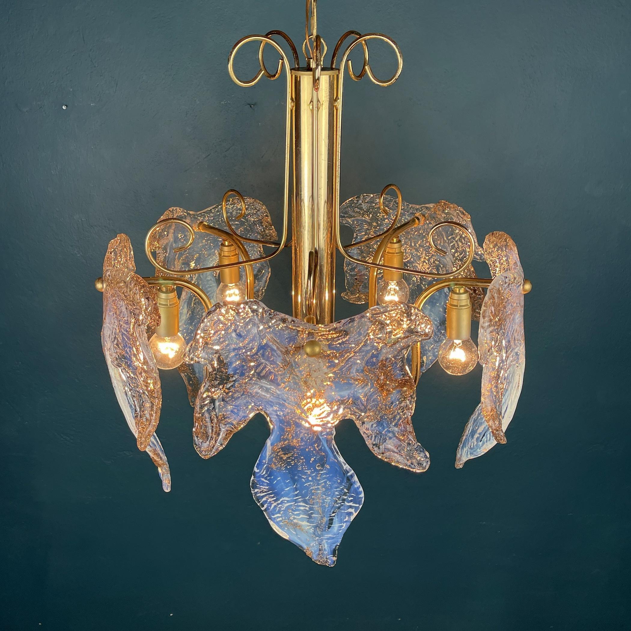 20th Century Vintage Murano Ice Glass Chandelier, Italy, 1970s For Sale