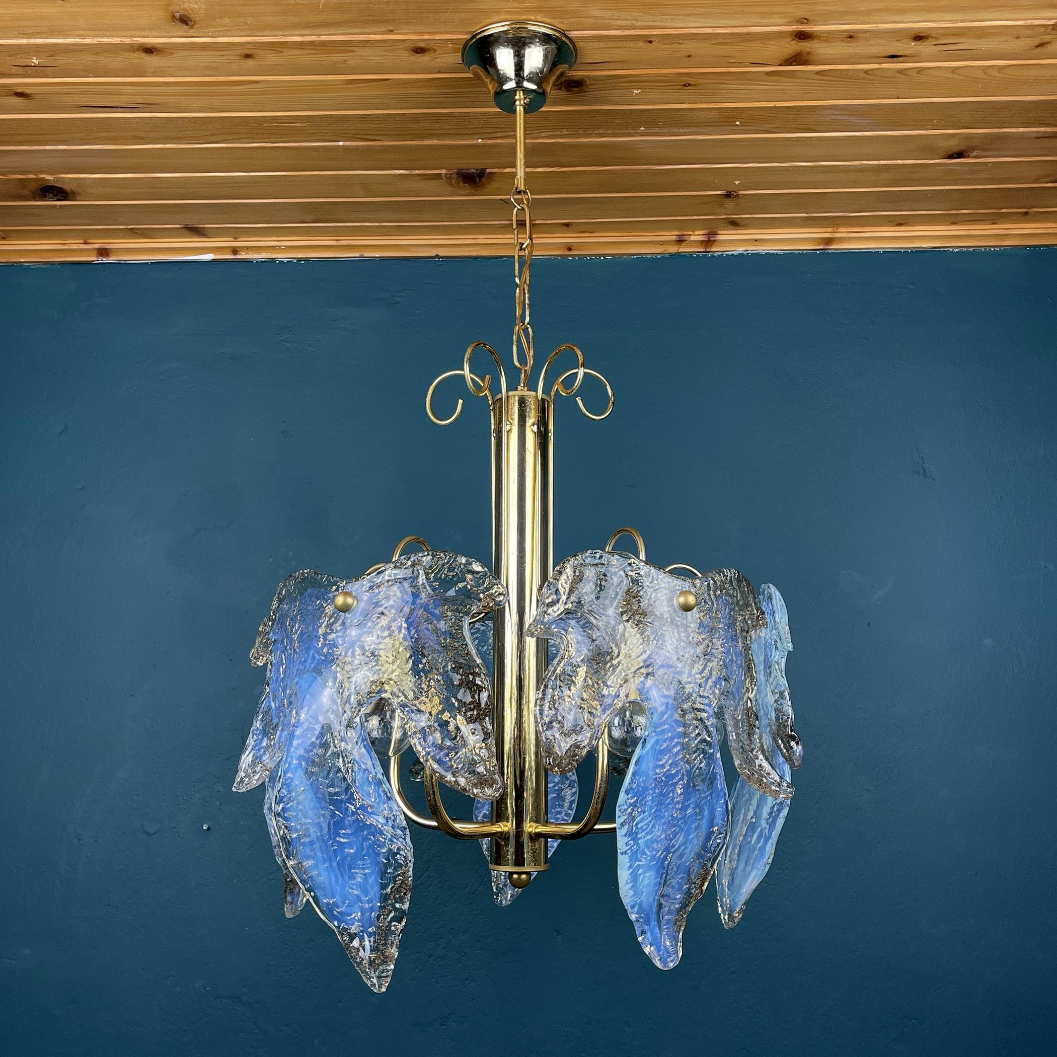 Vintage Murano Ice Glass Chandelier, Italy, 1970s For Sale 1
