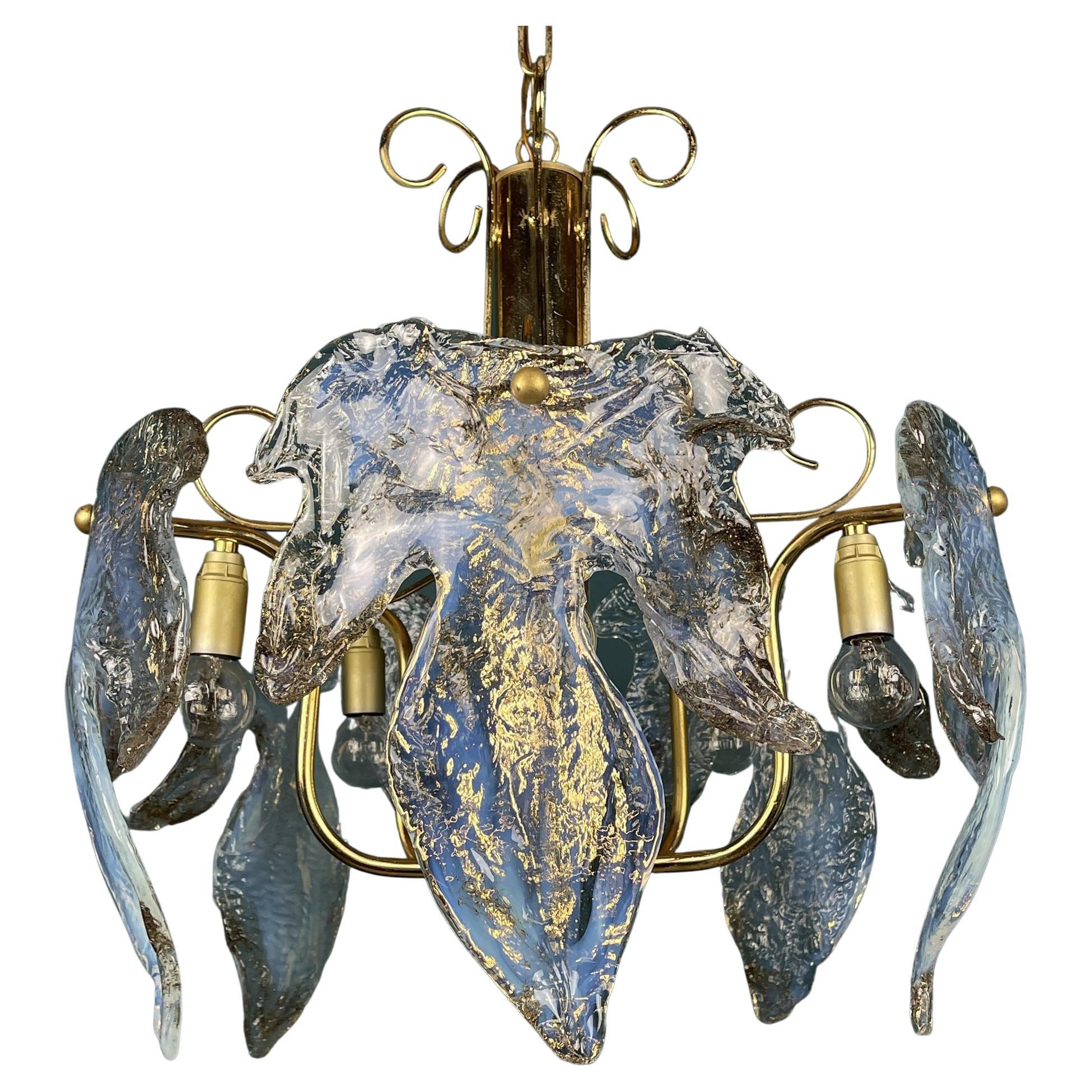Vintage Murano Ice Glass Chandelier, Italy, 1970s For Sale