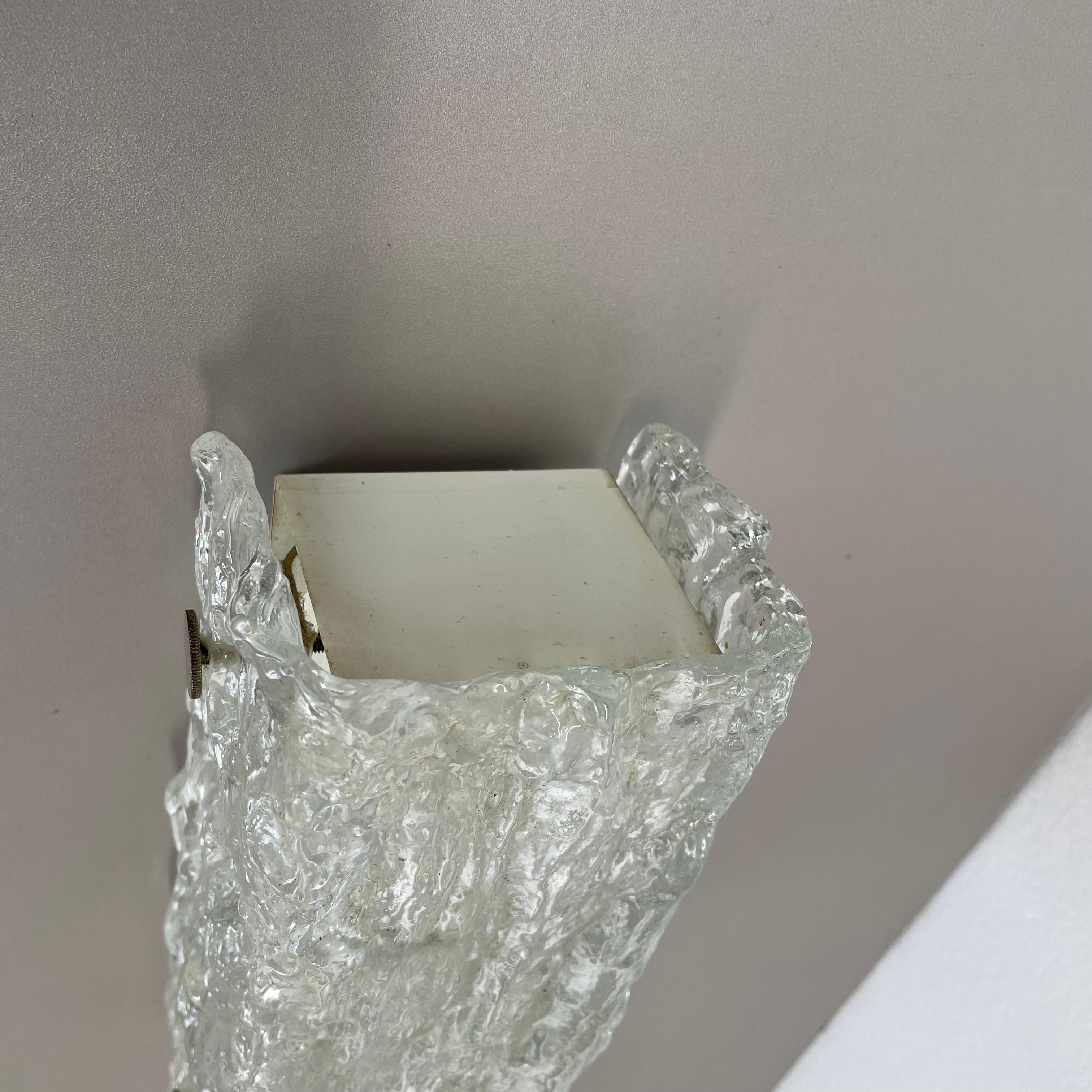 Vintage murano Ice Glass Metal Wall Light by Kaiser Leuchten, Germany 1970s 5