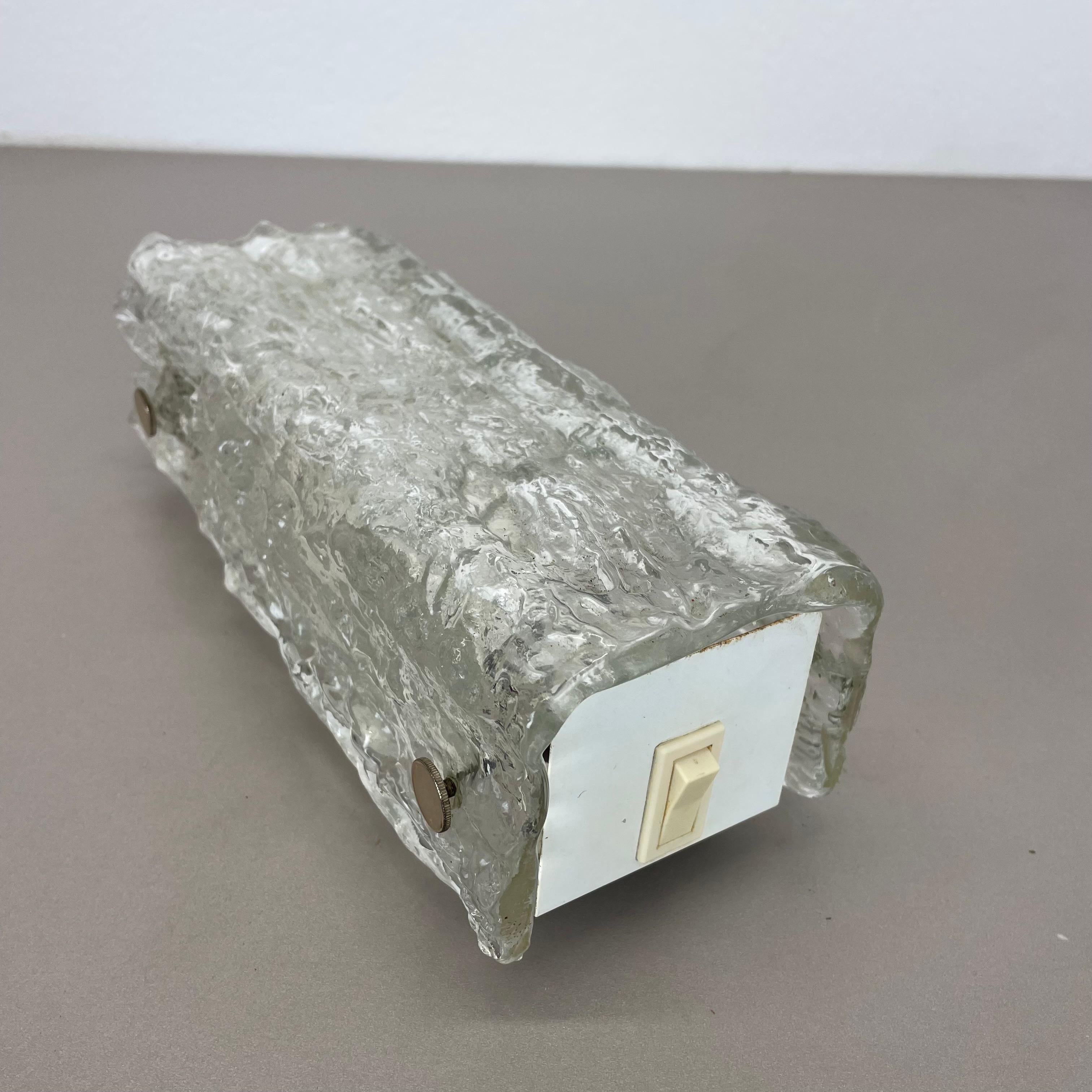 Vintage murano Ice Glass Metal Wall Light by Kaiser Leuchten, Germany 1970s 8