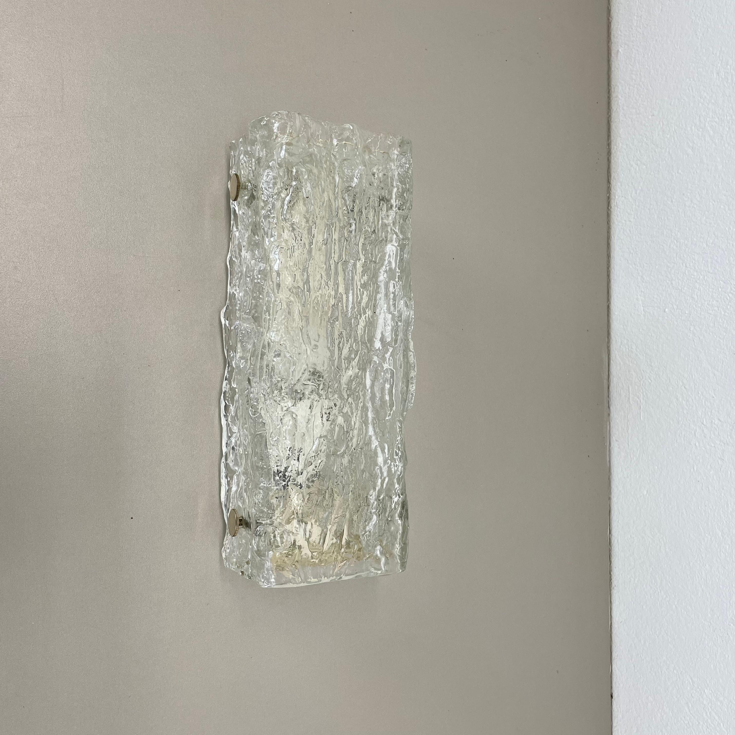 Mid-Century Modern Vintage murano Ice Glass Metal Wall Light by Kaiser Leuchten, Germany 1970s