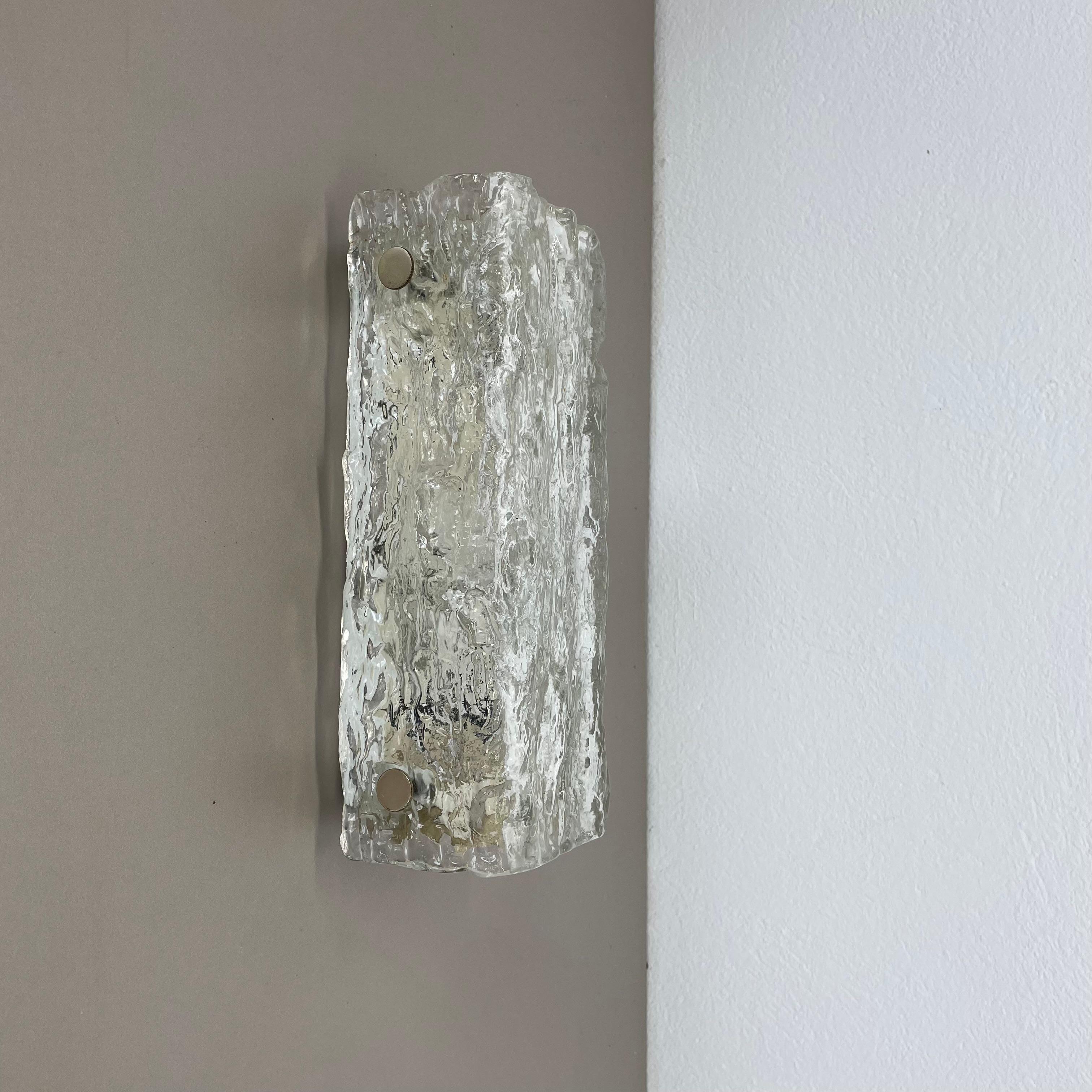 Vintage murano Ice Glass Metal Wall Light by Kaiser Leuchten, Germany 1970s In Good Condition In Kirchlengern, DE