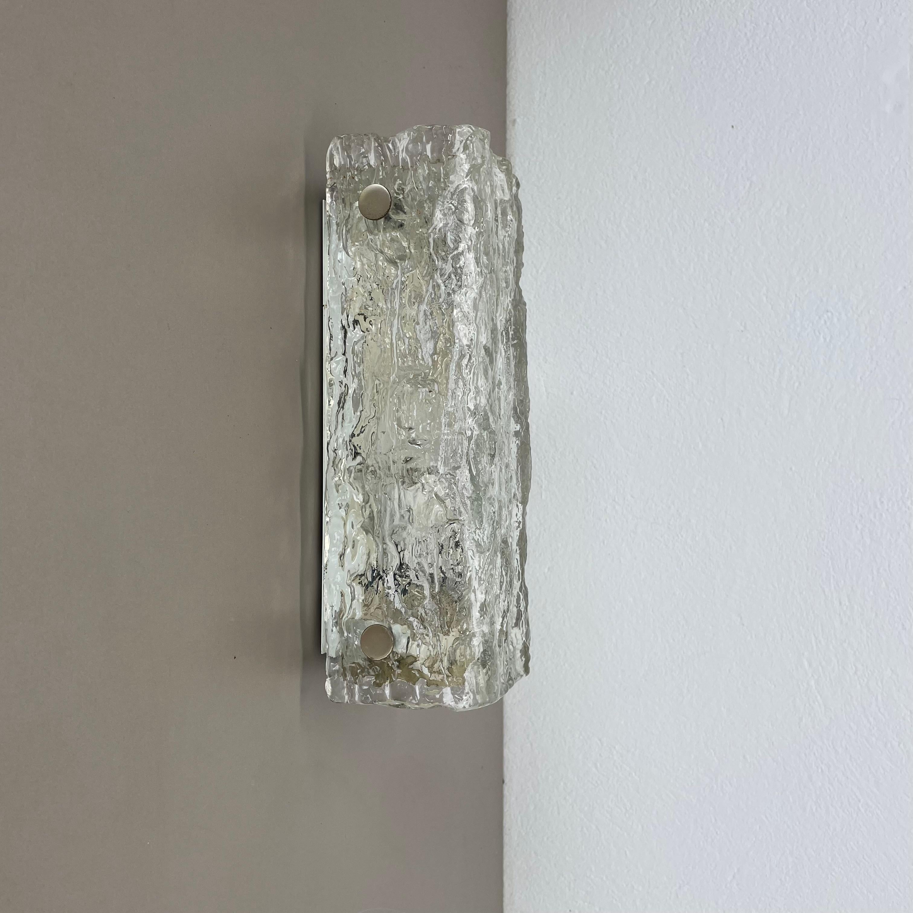 20th Century Vintage murano Ice Glass Metal Wall Light by Kaiser Leuchten, Germany 1970s