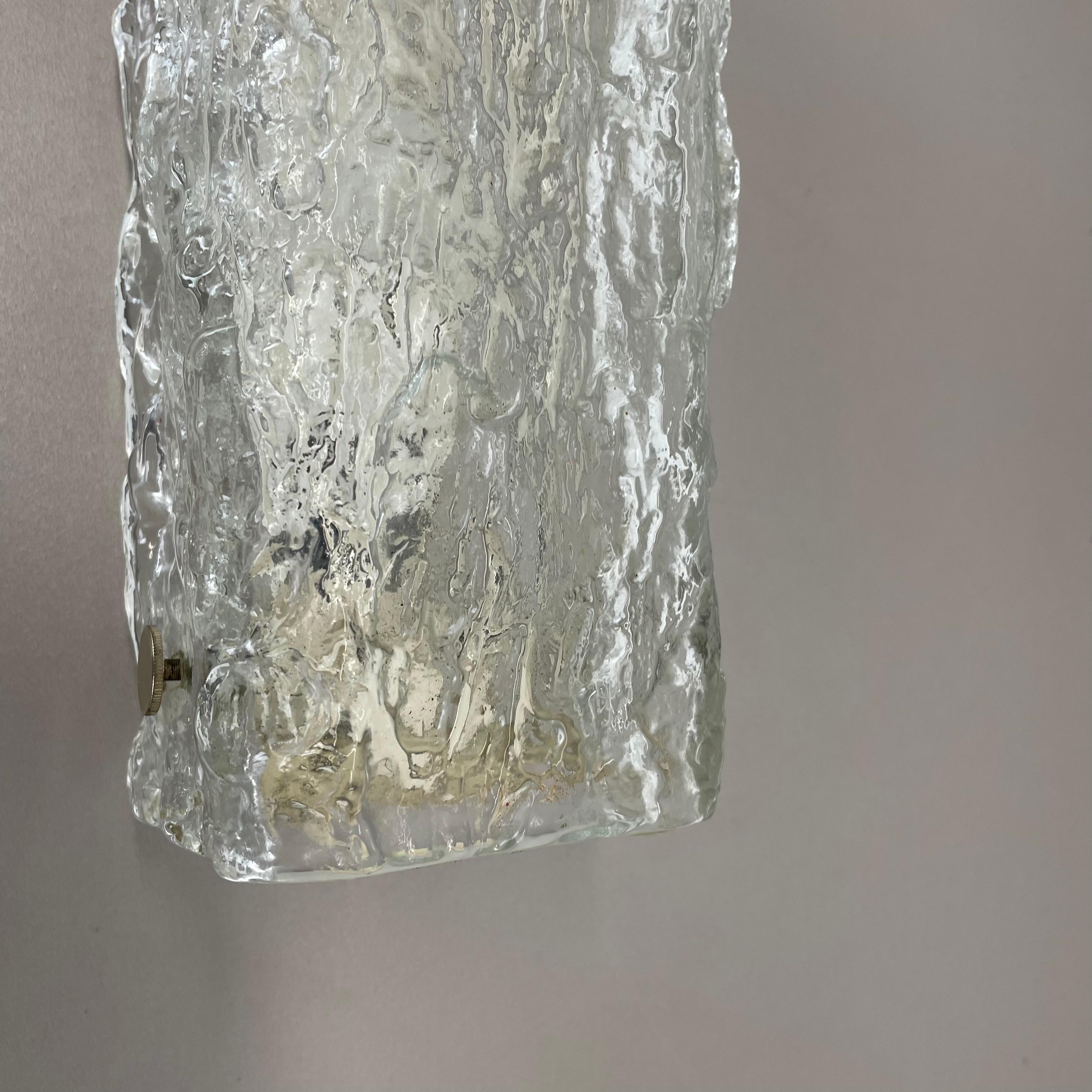 Vintage murano Ice Glass Metal Wall Light by Kaiser Leuchten, Germany 1970s 2