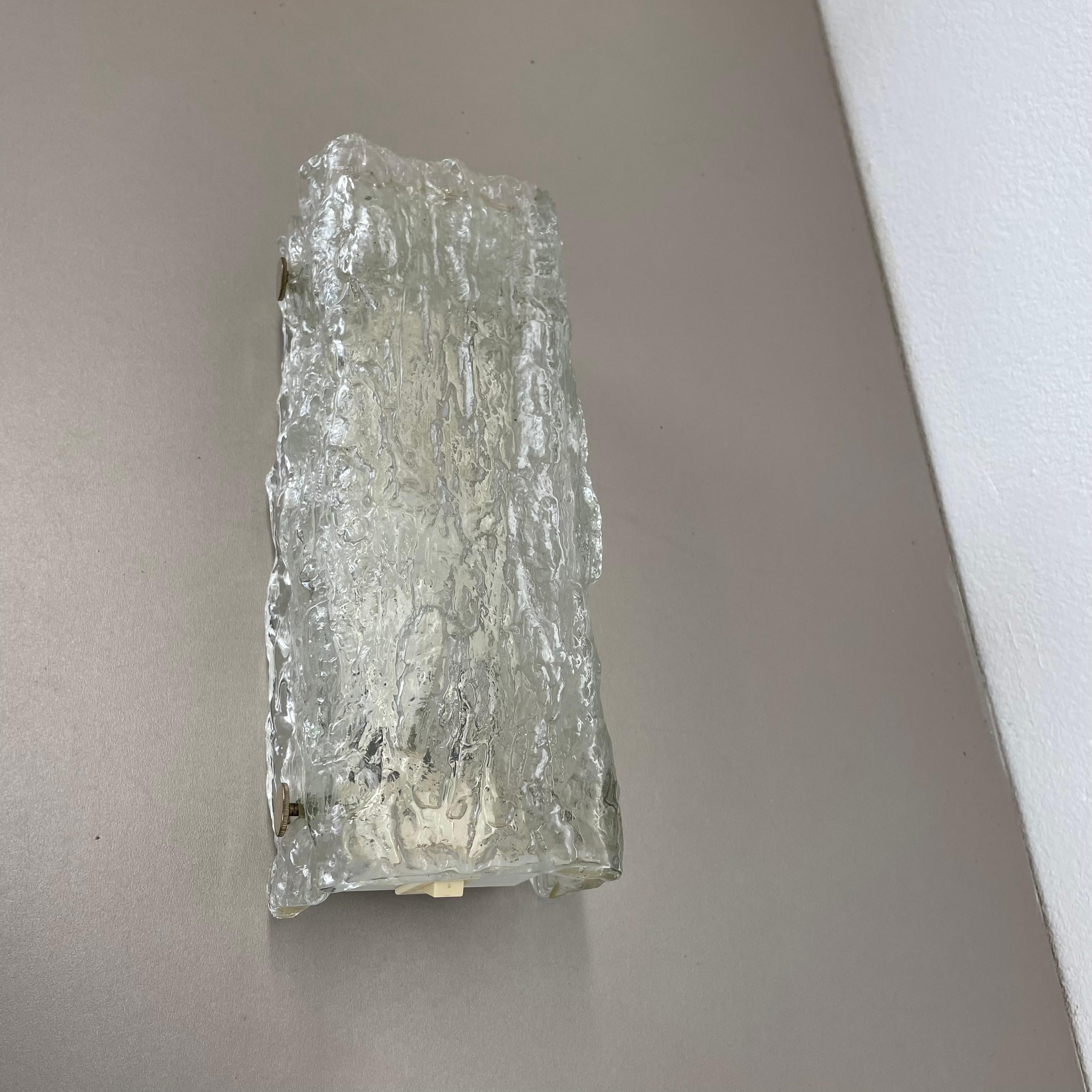 Vintage murano Ice Glass Metal Wall Light by Kaiser Leuchten, Germany 1970s 3