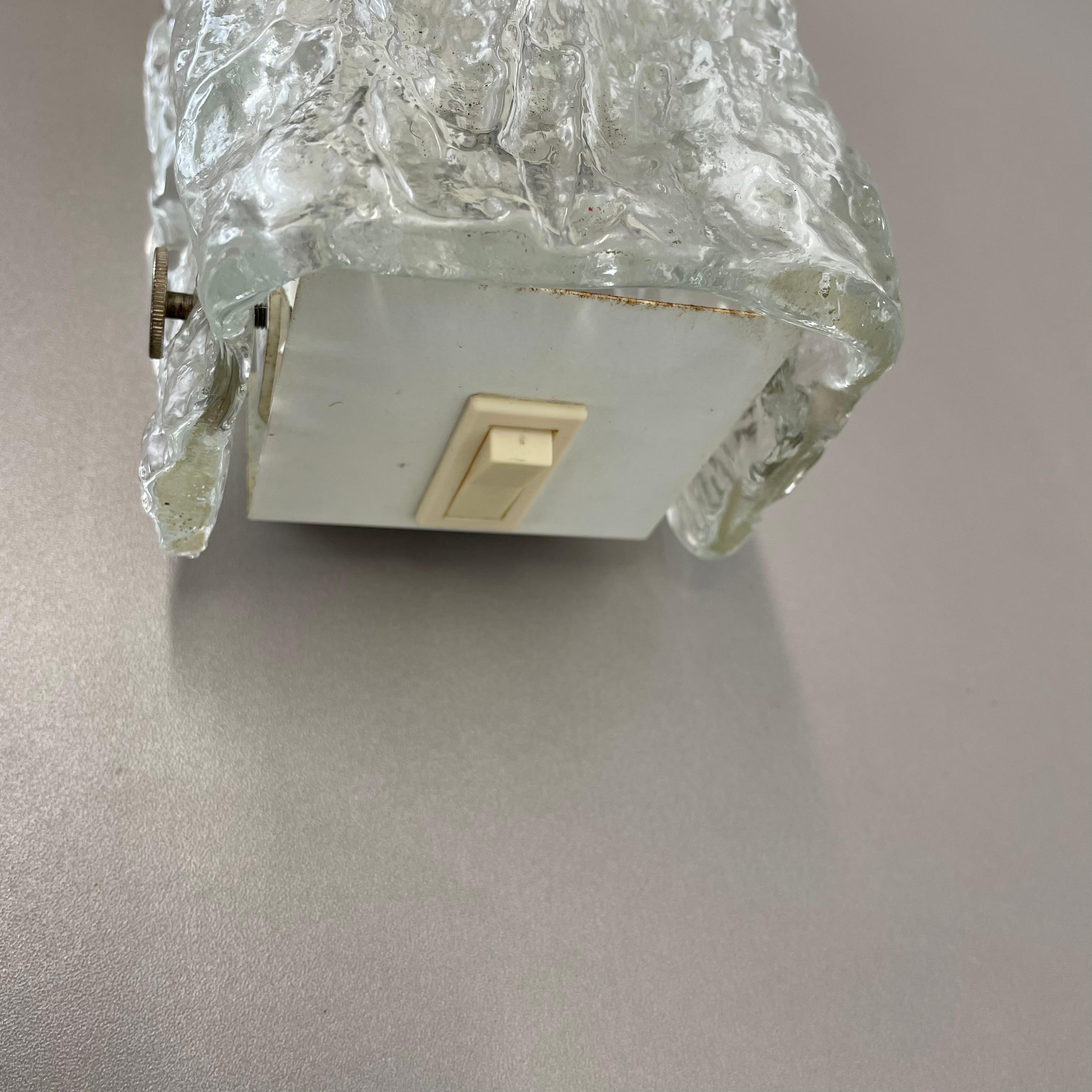 Vintage murano Ice Glass Metal Wall Light by Kaiser Leuchten, Germany 1970s 4