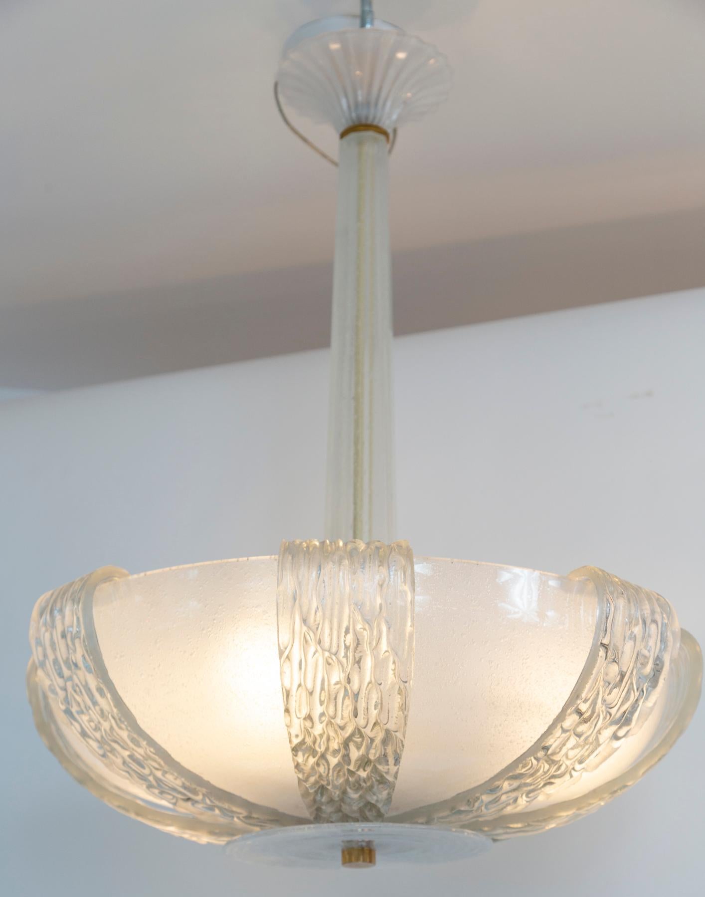 Mid-Century Modern Vintage Murano Icy Venini Ceiling Fixture, UL Certified For Sale