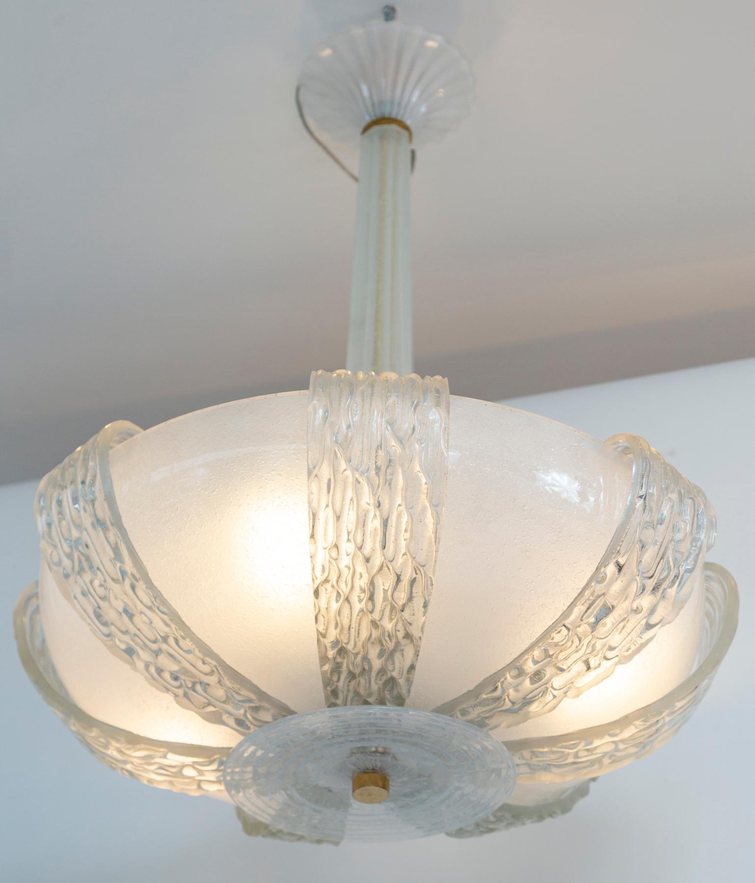 20th Century Vintage Murano Icy Venini Ceiling Fixture, UL Certified For Sale
