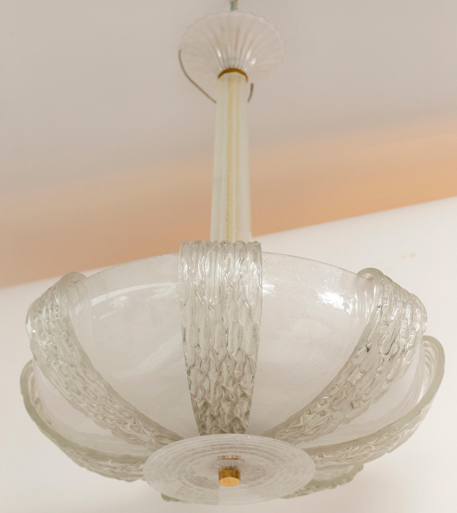 Blown Glass Vintage Murano Icy Venini Ceiling Fixture, UL Certified For Sale