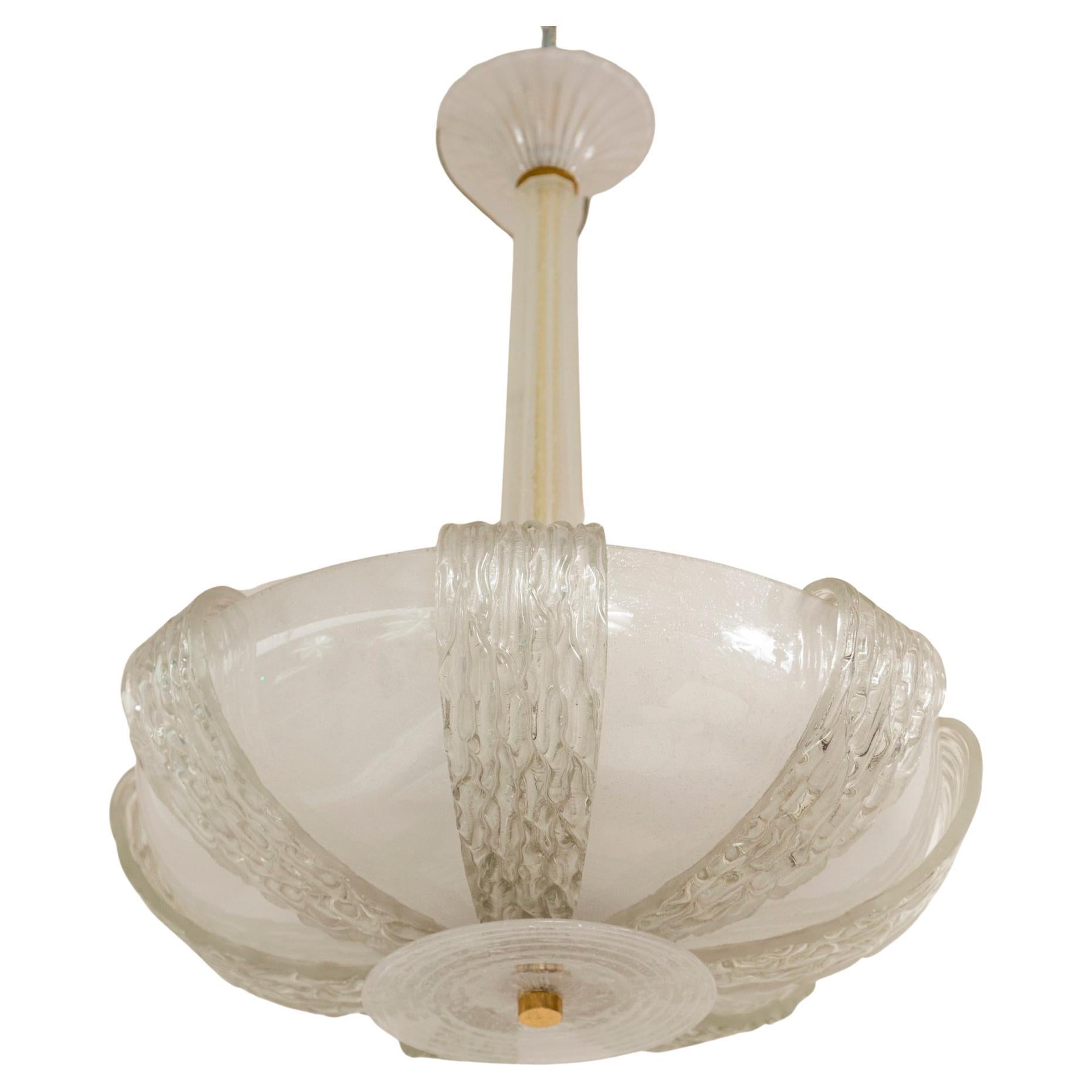 Vintage Murano Icy Venini Ceiling Fixture, UL Certified For Sale