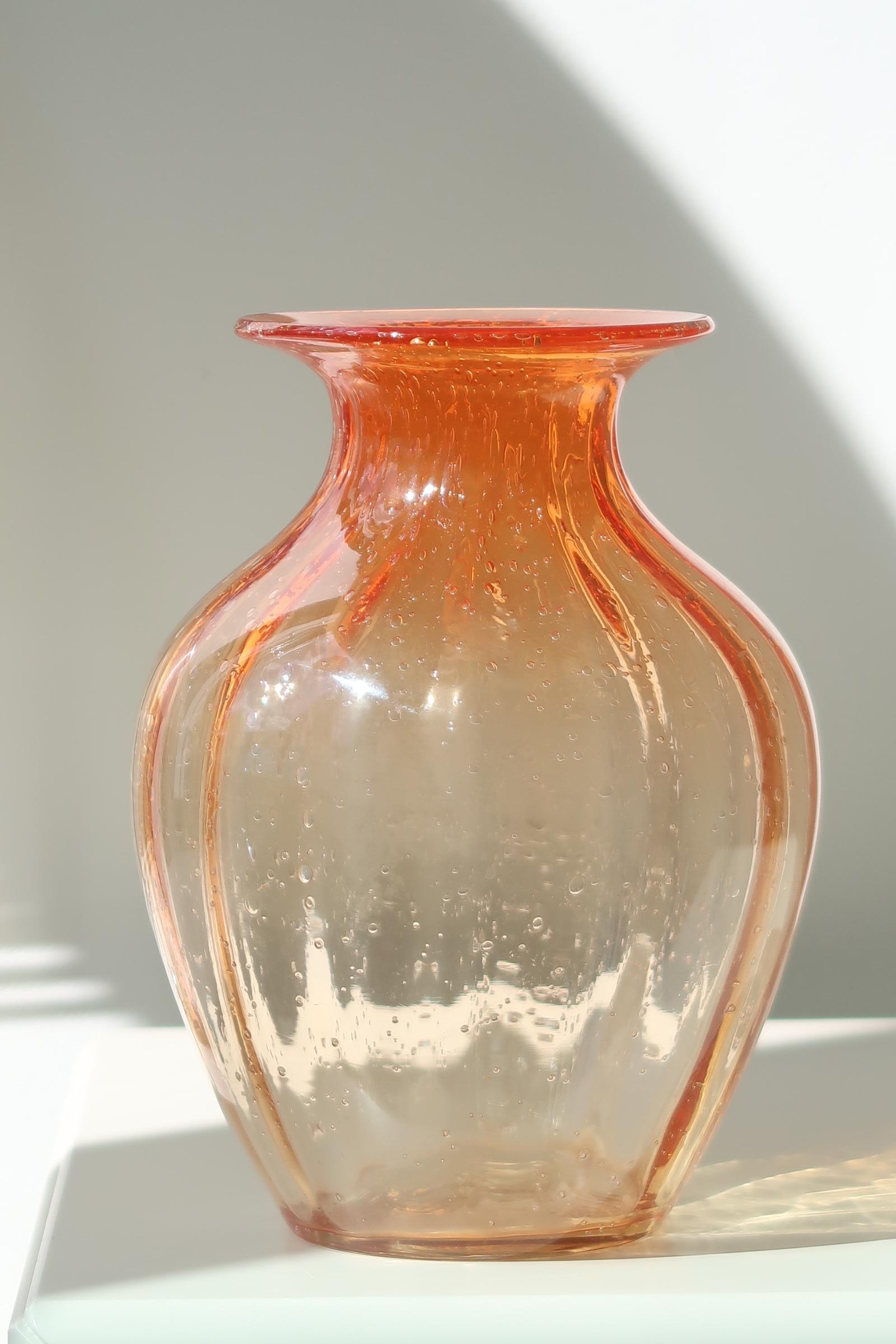 Vintage Murano Italian, 1970s, Orange Bullicante Glass Vase In Good Condition In Copenhagen, DK