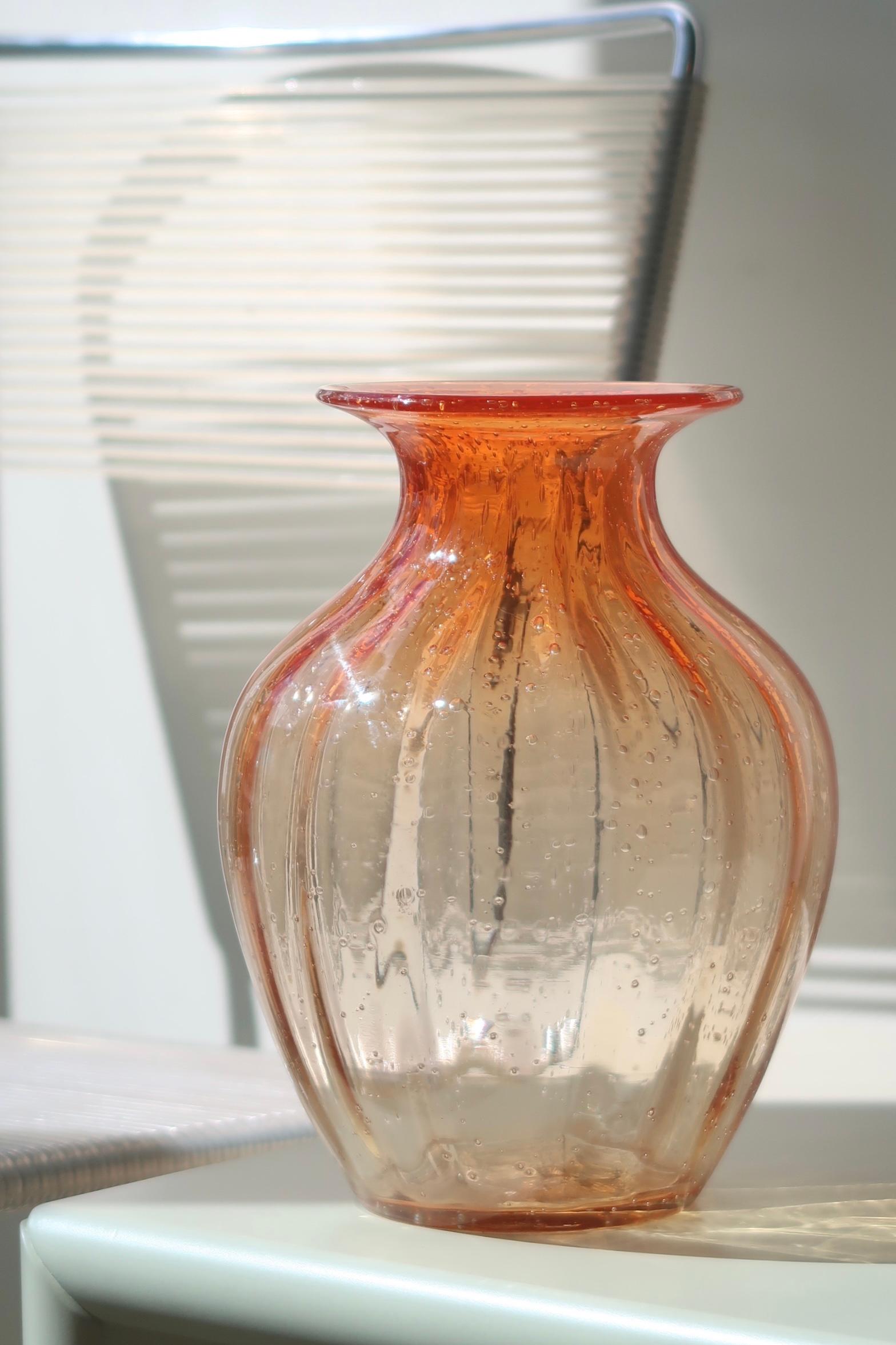 Late 20th Century Vintage Murano Italian, 1970s, Orange Bullicante Glass Vase
