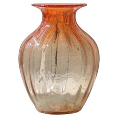 Vintage Murano Italian, 1970s, Orange Bullicante Glass Vase