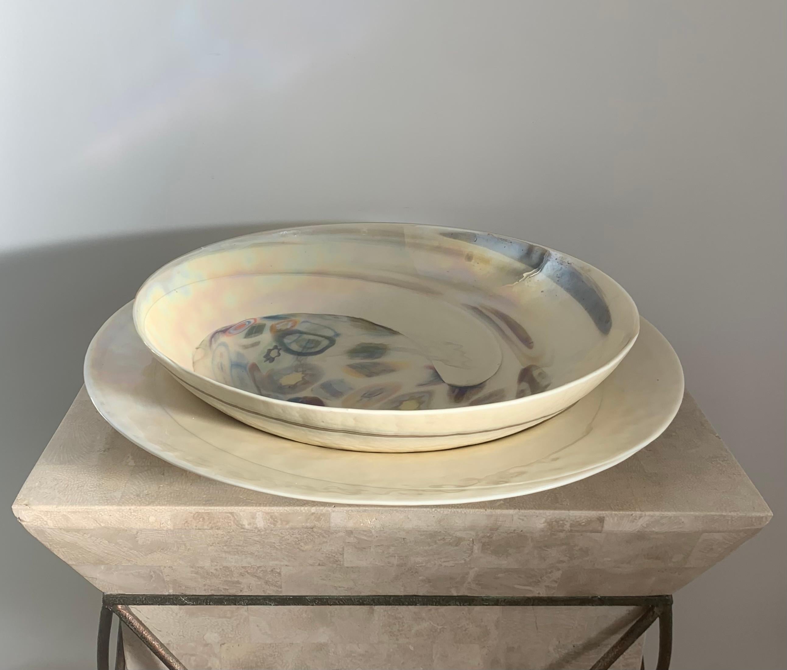 Post-Modern Huge Vintage Murano Italian Art Glass Bowl and Underplate